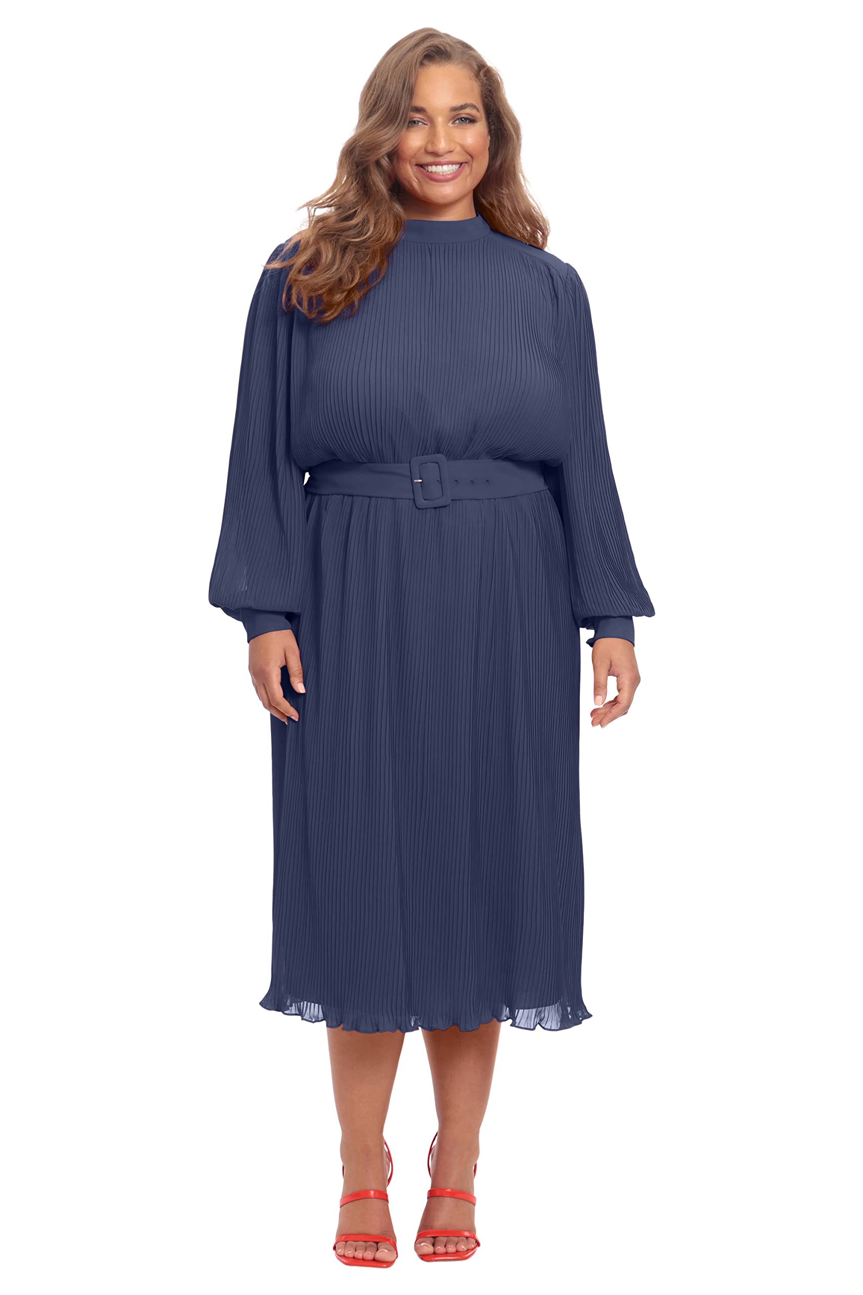 Maggy London Pleated Georgette Dress with Belt for Women | Office & Party Wear
