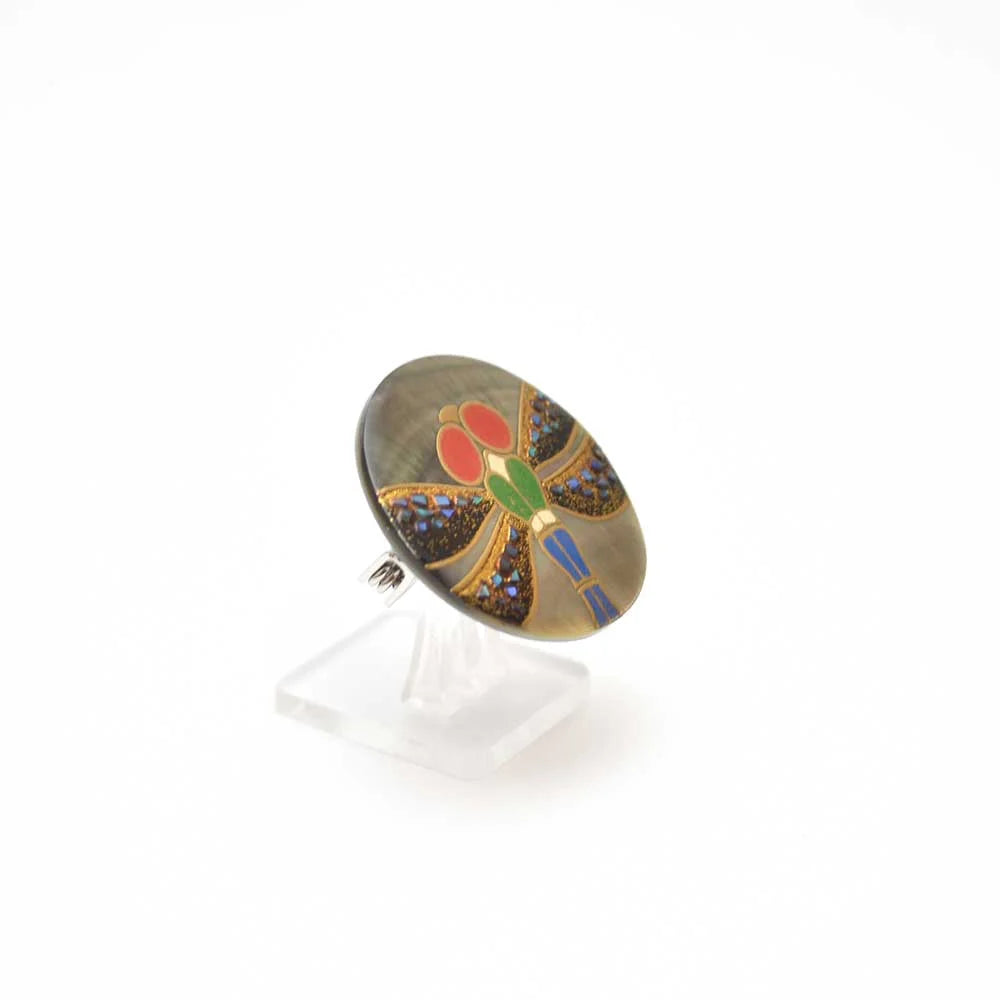 Handcrafted Japanese Maki-e Urushi Lacquer Brooch with Black Lip Oyster Pearl Shell - Dragonfly Design Traditional Jewelry | Perfect for Kimono Accessories, Formal Occasions & Unique Gift Ideas