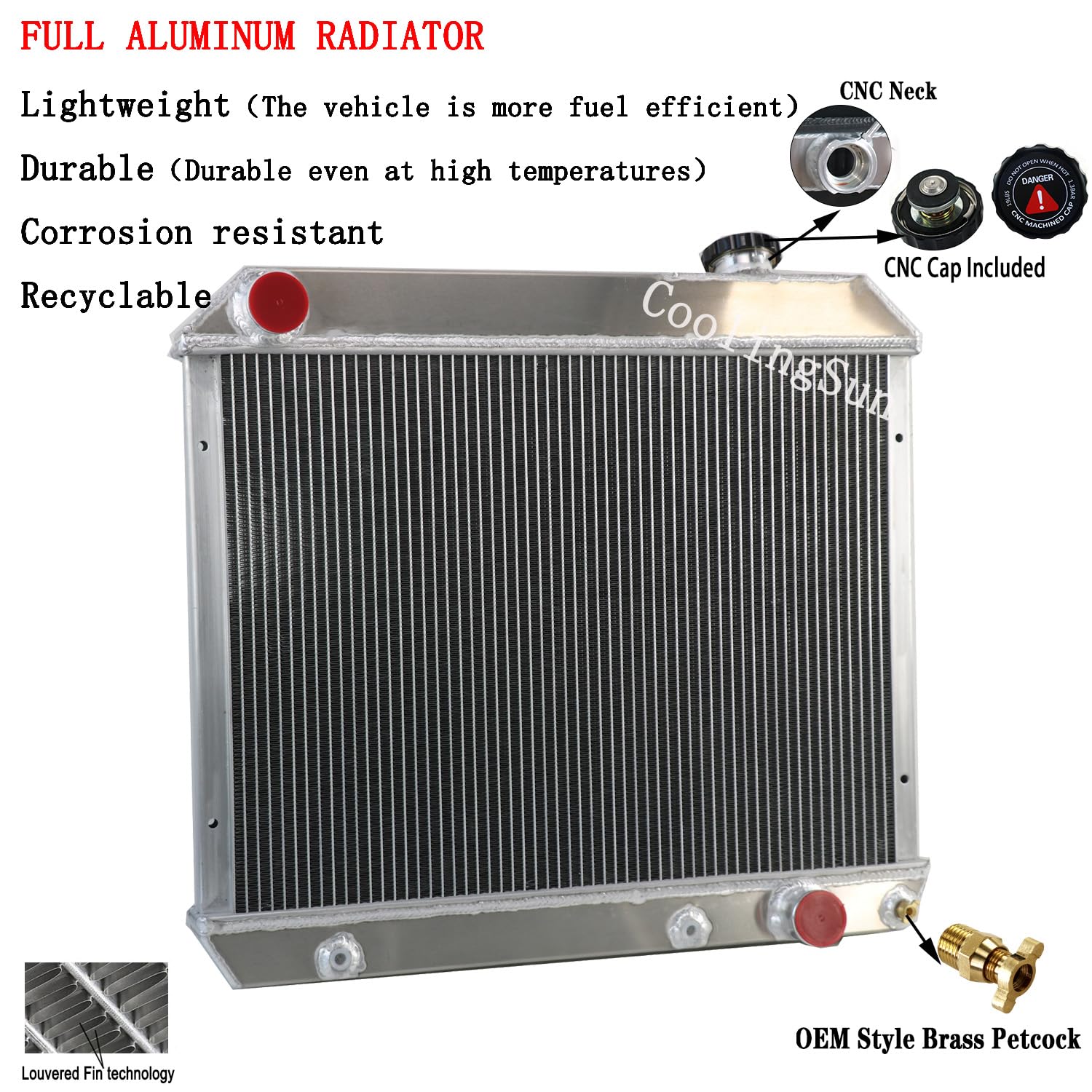 1961-1966 Chevy C10 C20 C30 K10 K20 & GMC 1000 1500 2500 Series Aluminum Radiator - 3 Row Cooling System with 16'' Fan Shroud & Relay Kit | Perfect for Classic Truck Restoration, Hot Rod Builds & Off-Road Performance Upgrades