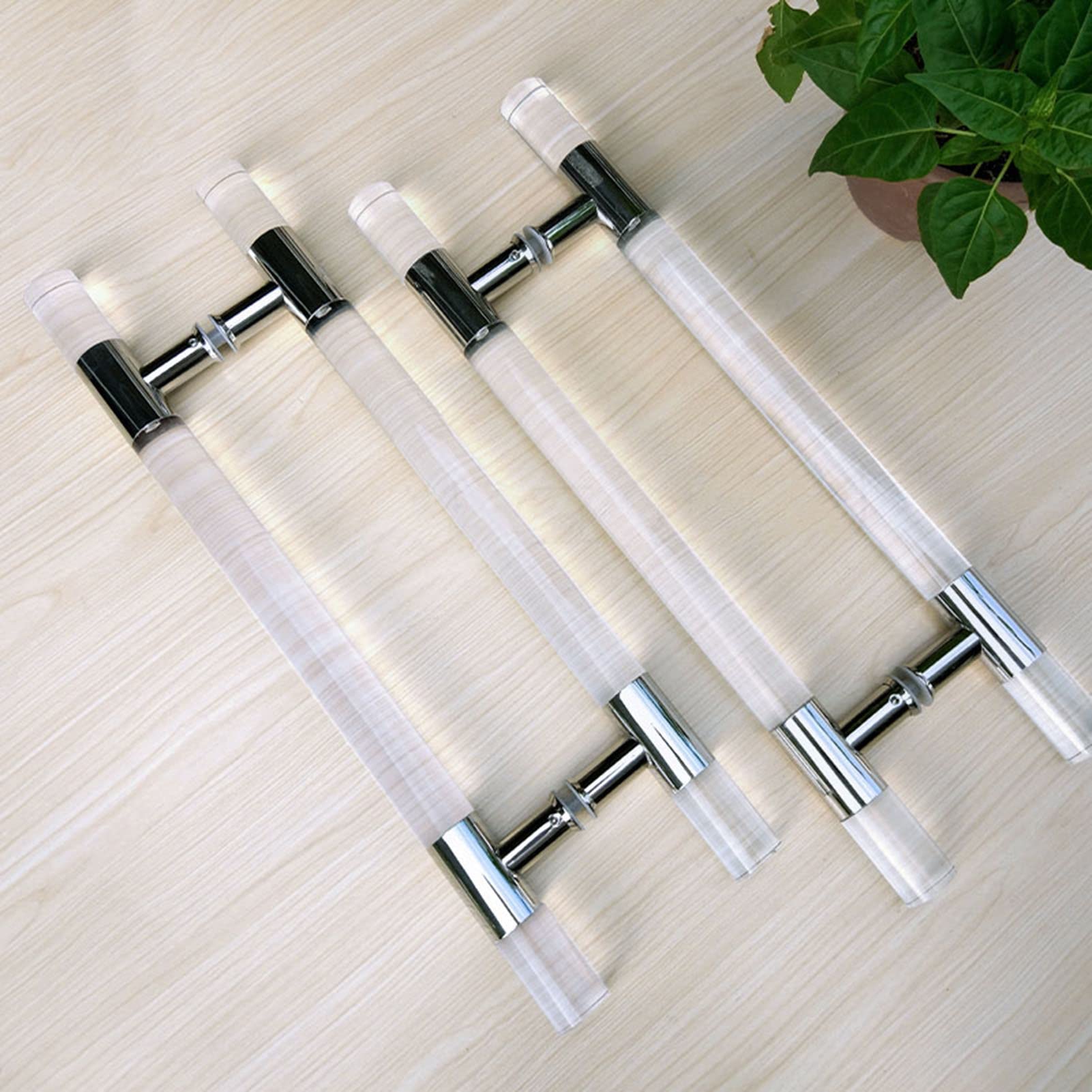 Modern Clear Acrylic Entry Door Handle - Crystal Dummy Bar Sliding Barn Door Handle - Internal & External Double Sided H-Shape Swing Door Handle with Hardware (Silver, 80cm/31.5inch) - Perfect for Farmhouse, Rustic, and Contemporary Home Interiors