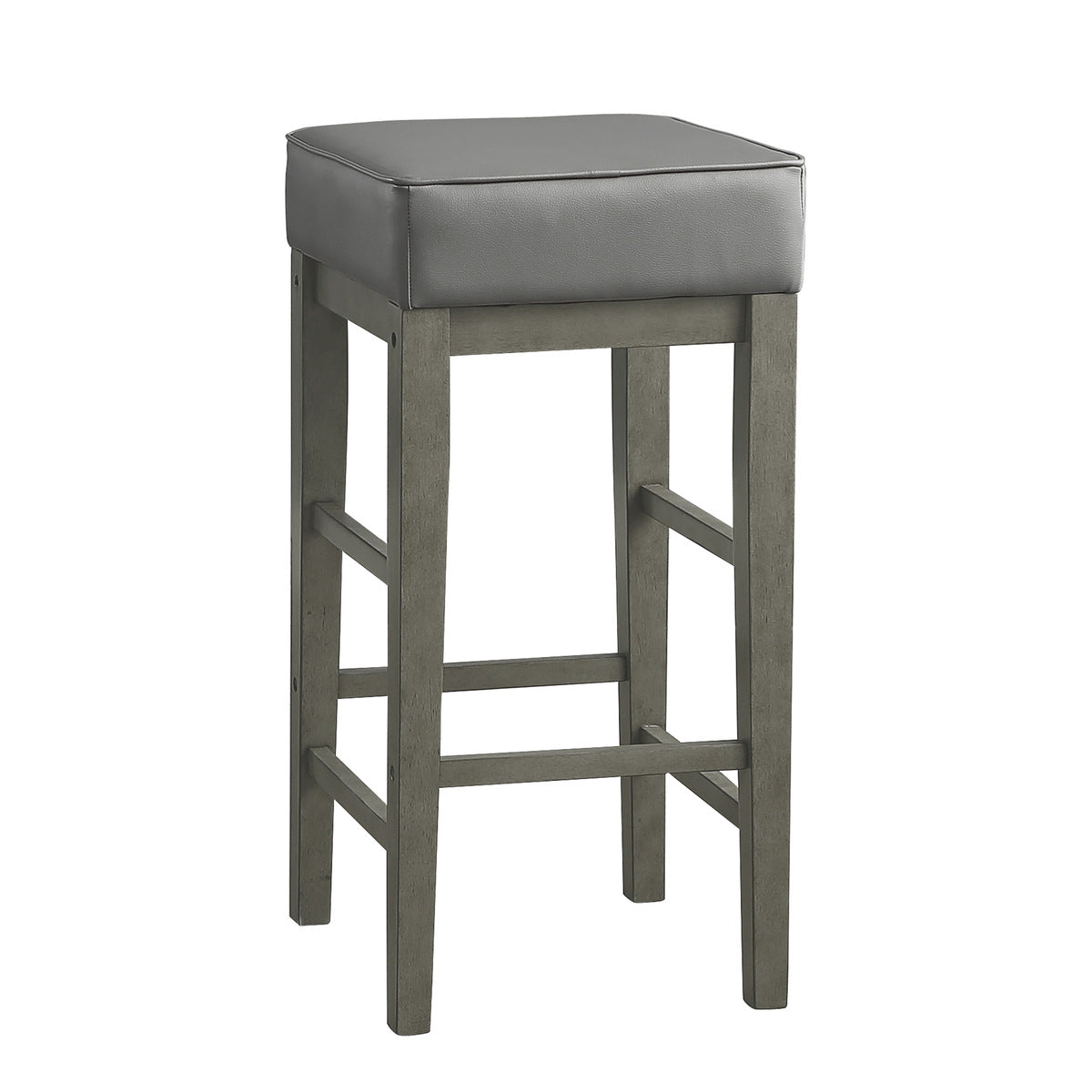 Antique Gray Bar Height Stool Set of 2 - Faux Leather Upholstered Counter Stools for Kitchen Island, Breakfast Bar & Home Decor - Durable & Stylish Barstools for Dining & Entertaining