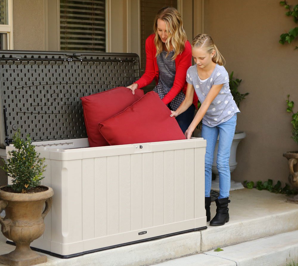 LIFETIME 60186 Heavy-Duty 116 Gallon Outdoor Storage Deck Box - Weather-Resistant Plastic Deck Box for Patio Furniture Cushions, Pool Toys & Garden Tools - Desert Sand/Brown