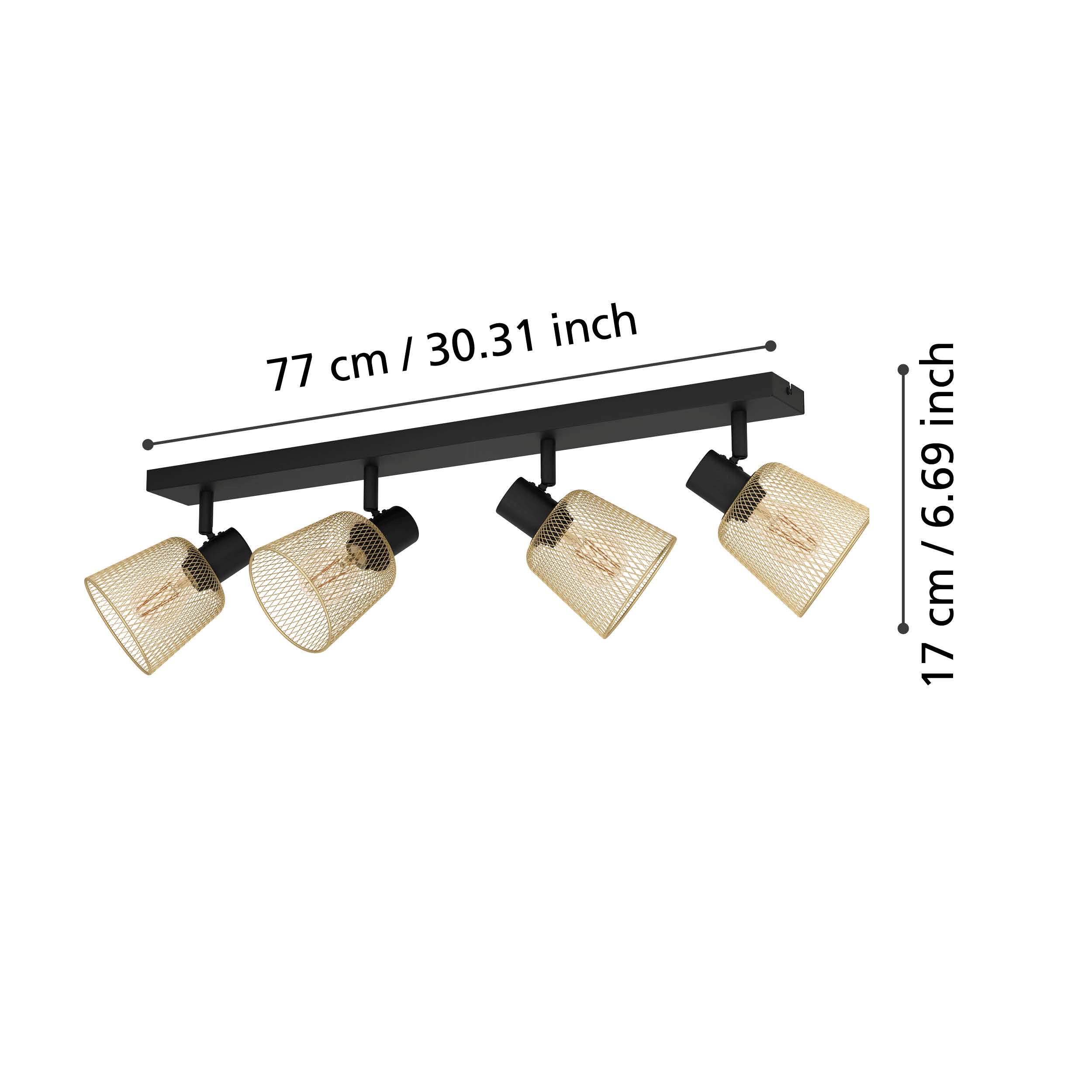 Eglo Coslada 4-Light Brass and Black Bar Spotlight - Modern Ceiling Lighting for Kitchen, Dining Room, and Hallway