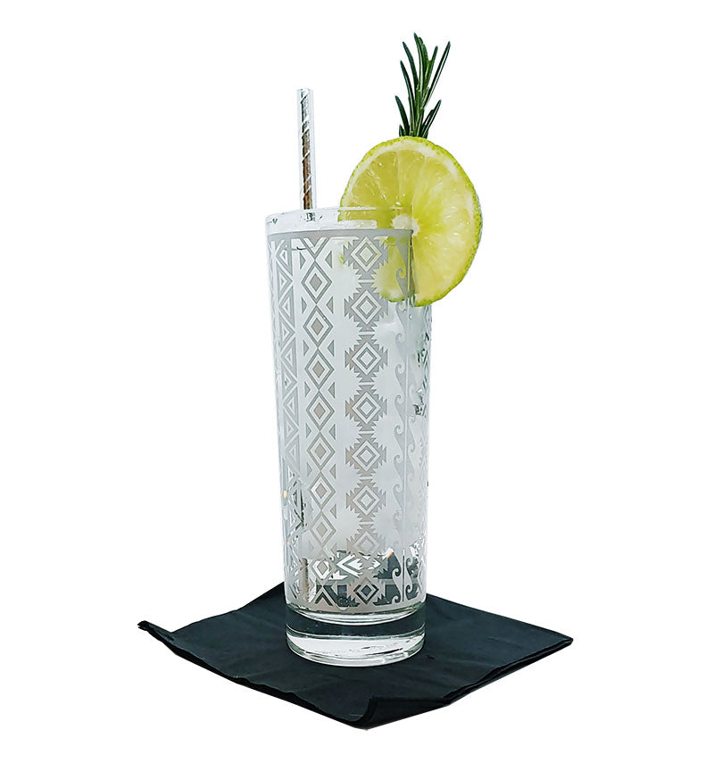 BarConic® Collins Glass - Silver Aztec Pattern 9.5 oz Cocktail Glass for Margaritas, Mojitos & Iced Tea - Perfect for Home Bars, Parties & Restaurants