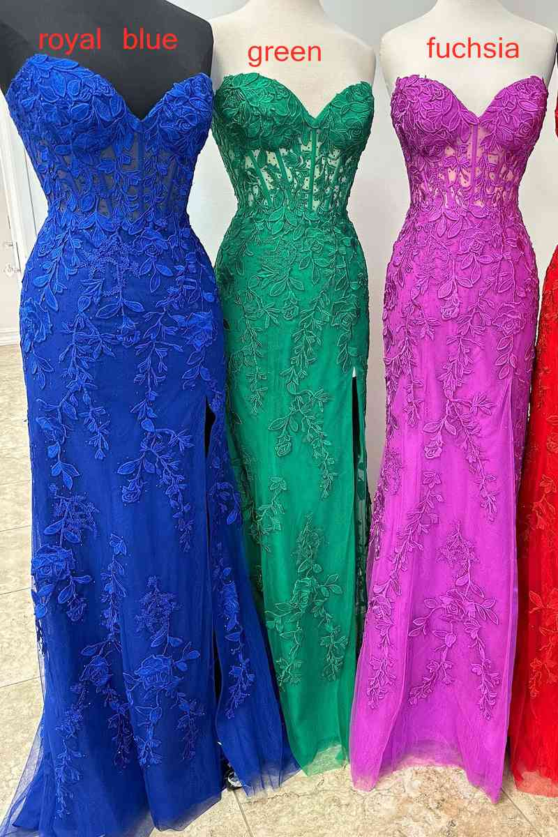 2025 Black Lace Prom Dress Strapless Mermaid Gown with High Slit - Elegant Long Evening Dress for Homecoming, Formal Events & Special Occasions