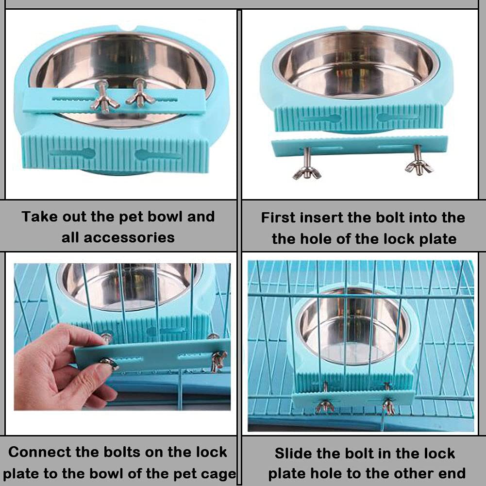 Stainless Steel Hanging Pet Bowls for Dog Crate & Kennel - Removable Food Water Feeder with Bolt Holder for Cats, Puppies, Rabbits & Small Animals (Large, Blue) - Perfect for Travel, Training & Home Use