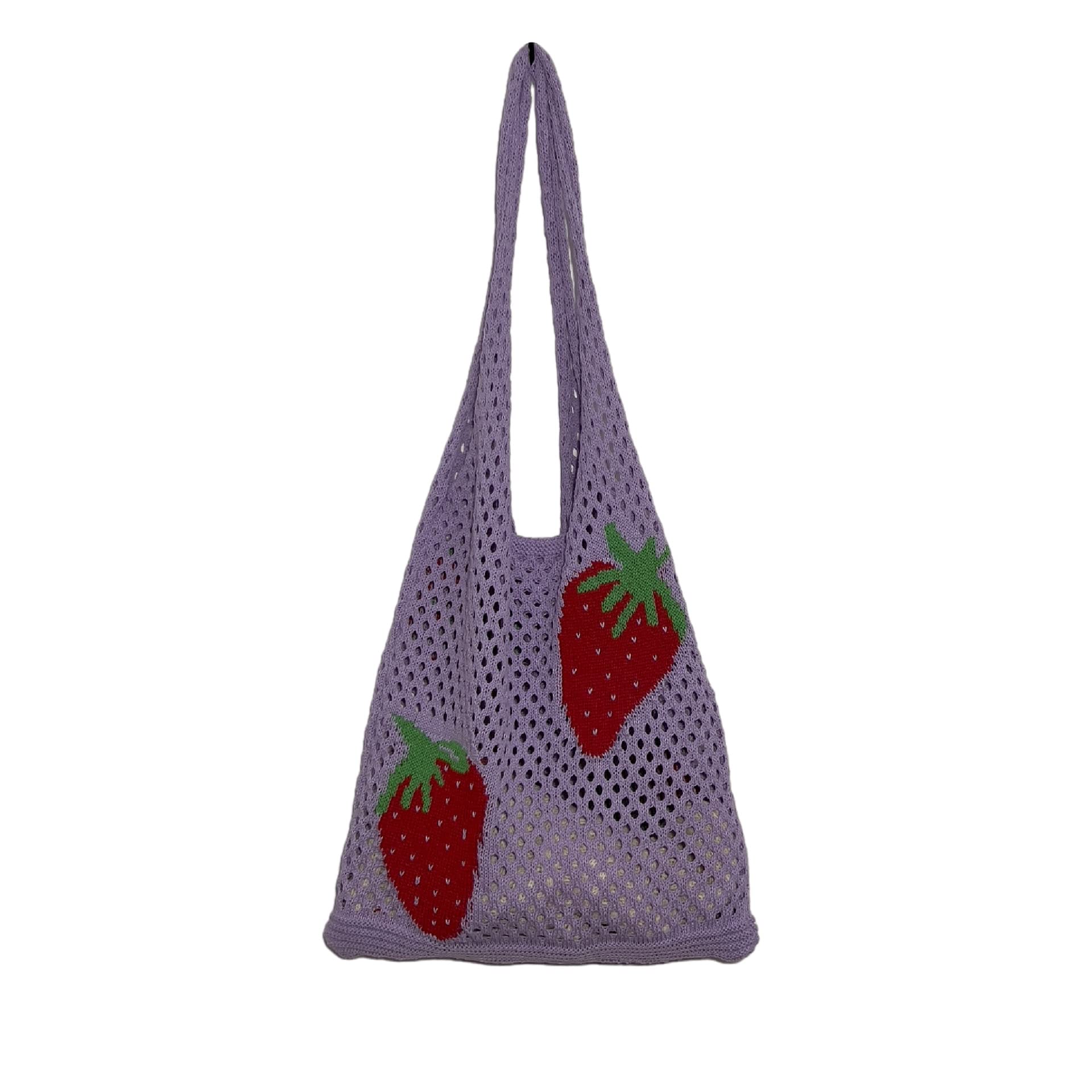 Trendy Strawberry Knitted Hobo Shoulder Bag - Fairycore Mesh Hollow Tote Purse for Women - Aesthetic Grunge Beach Bag | Perfect for Summer Outings, Music Festivals & Boho Fashion