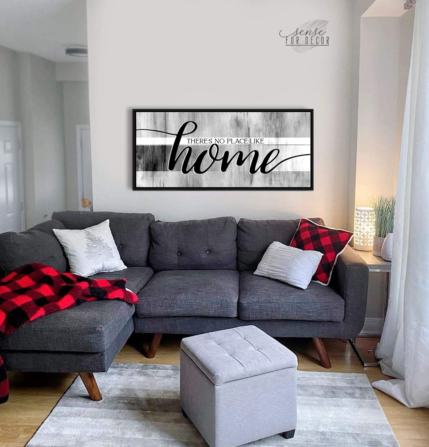Farmhouse Wall Decor Sign - Rustic Home Decoration with Floating Frame (Grey, 42x19 Inches) - Perfect for Living Room, Housewarming Gifts & Cozy Farmhouse Style Interiors