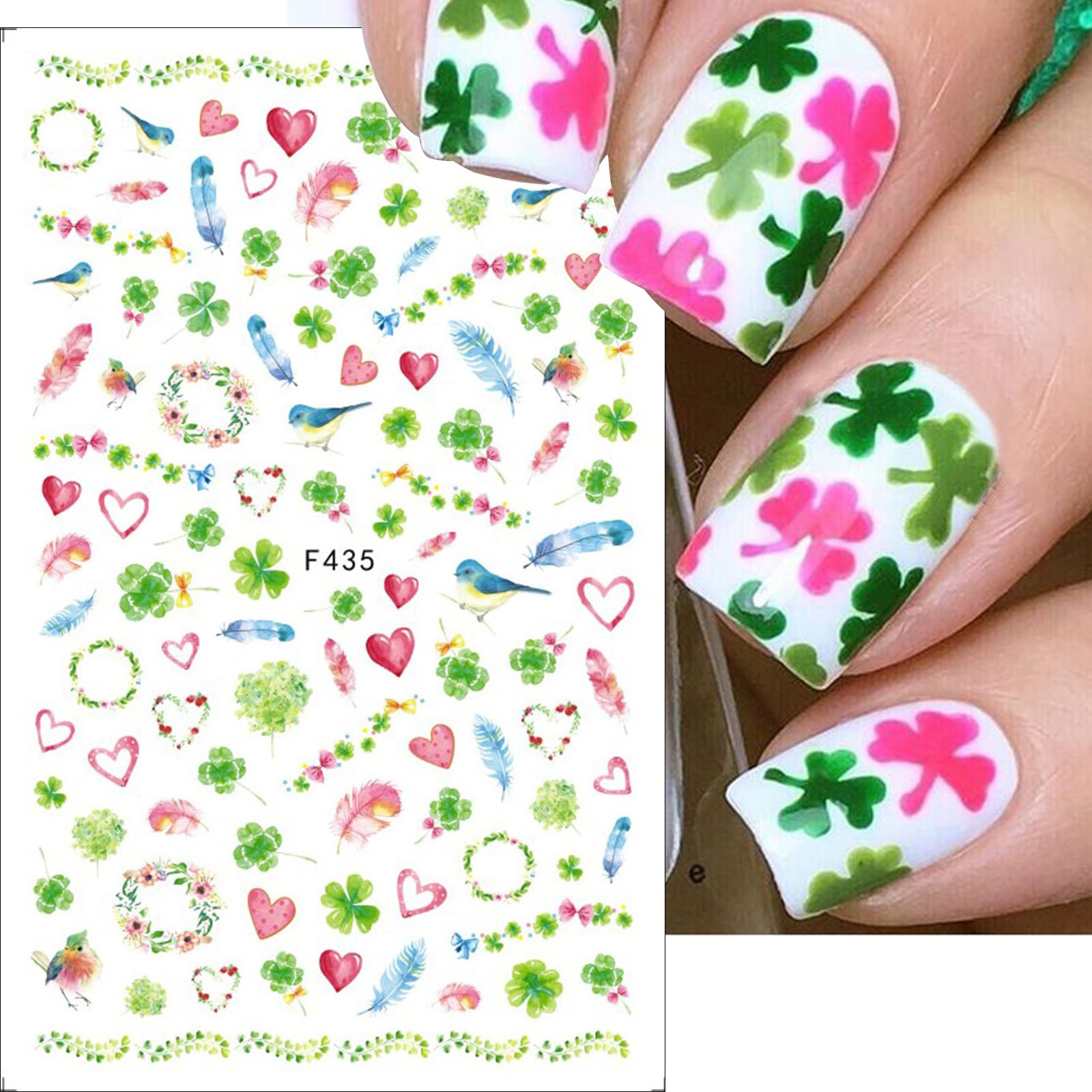 8 Sheets St. Patrick’s Day Nail Art Stickers - 3D Self-Adhesive Shamrock & Four Leaf Clover Nail Decals for Irish Spring Summer Nail Designs - Perfect for St. Patrick’s Day Parties, Nail Salon Decor & DIY Nail Art Gifts