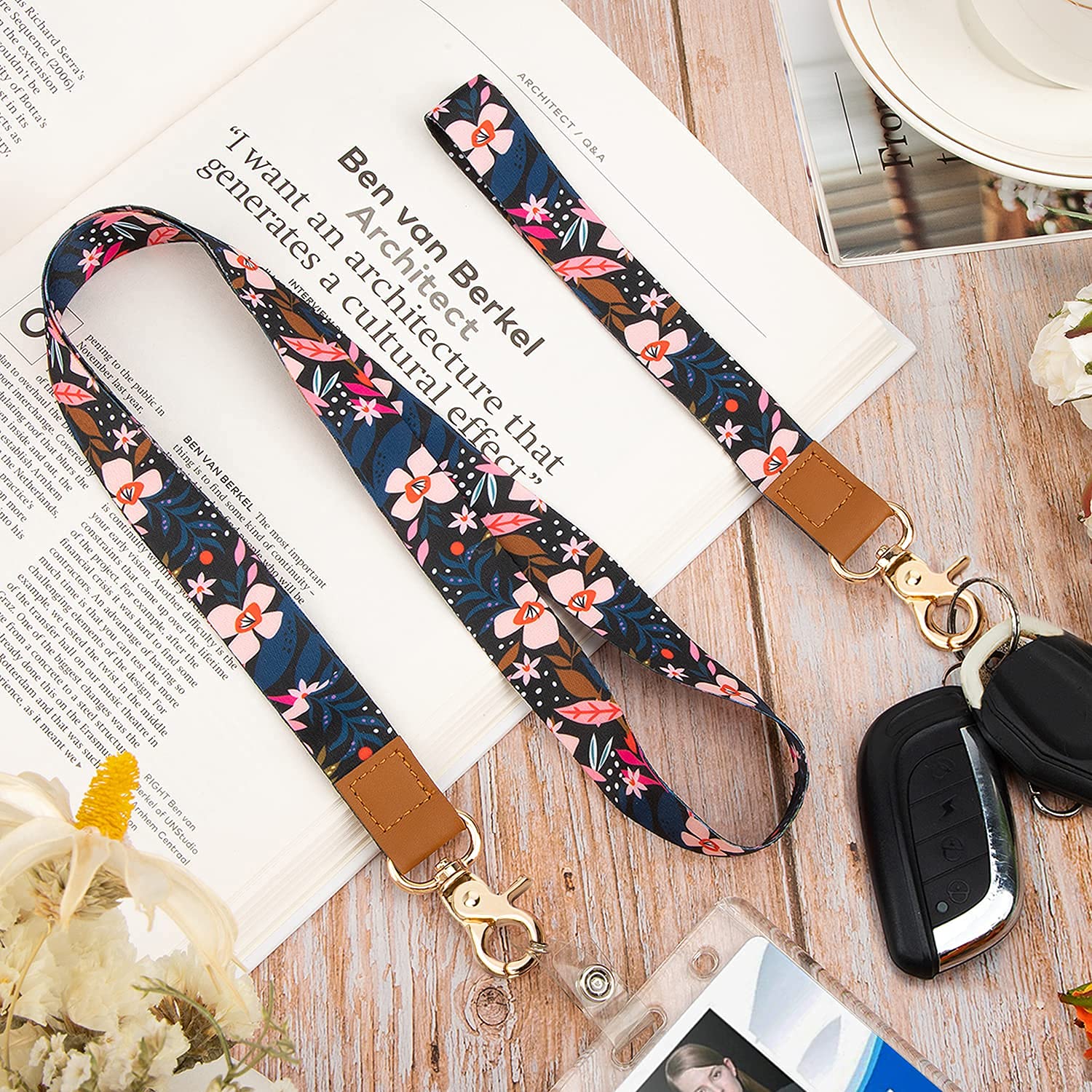 Colorful Flower Key Lanyards for Women & Kids - 2 Pack for ID Badge Keys - School & Office Use