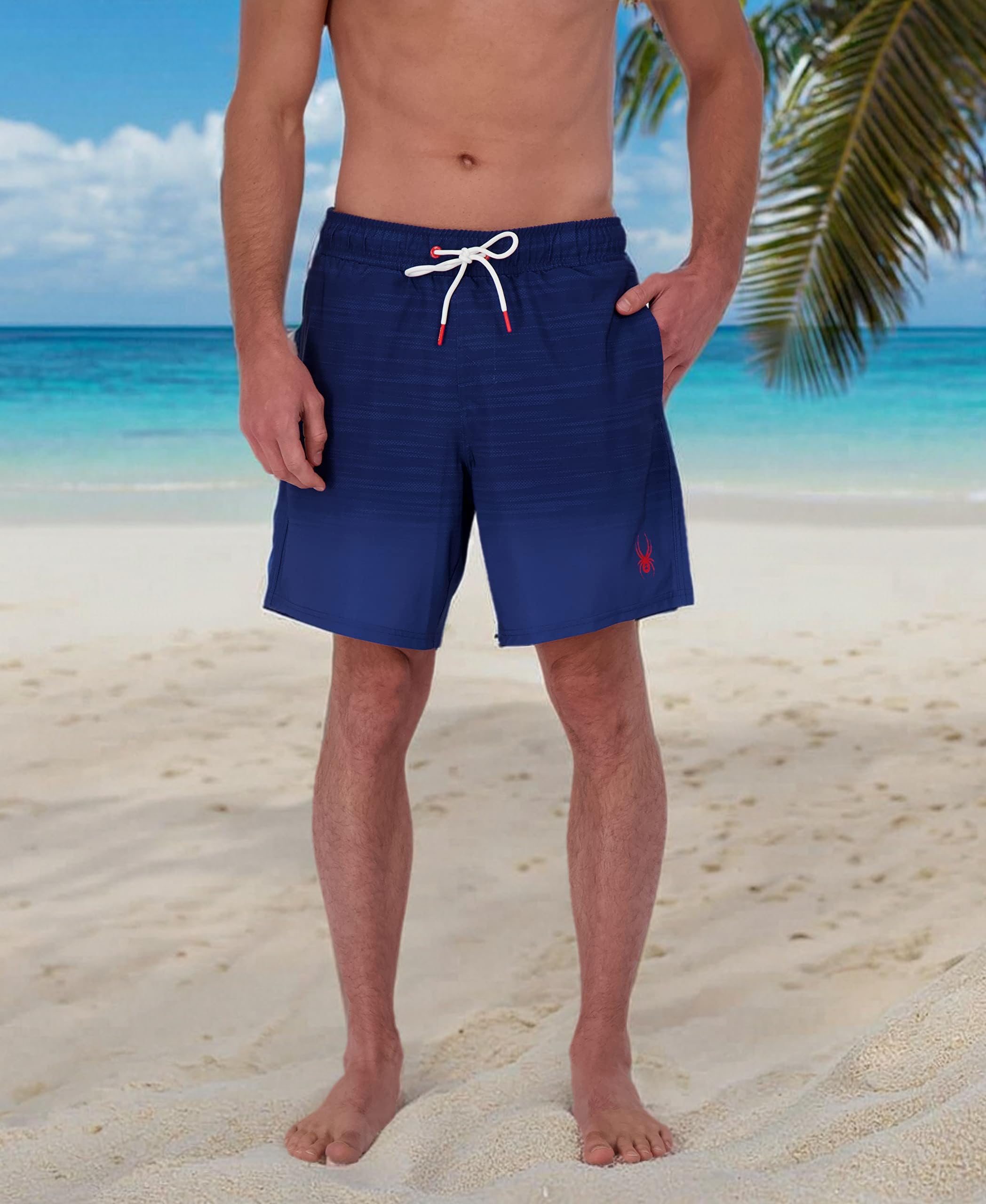 **Spyder Men's Quick-Dry Stretch 7-inch Board Swim Trunks with UPF 50+ Sun Protection, Pockets & Mesh Brief Liner - Gym Shorts for Swimming, Beach, Pool & Workout**
