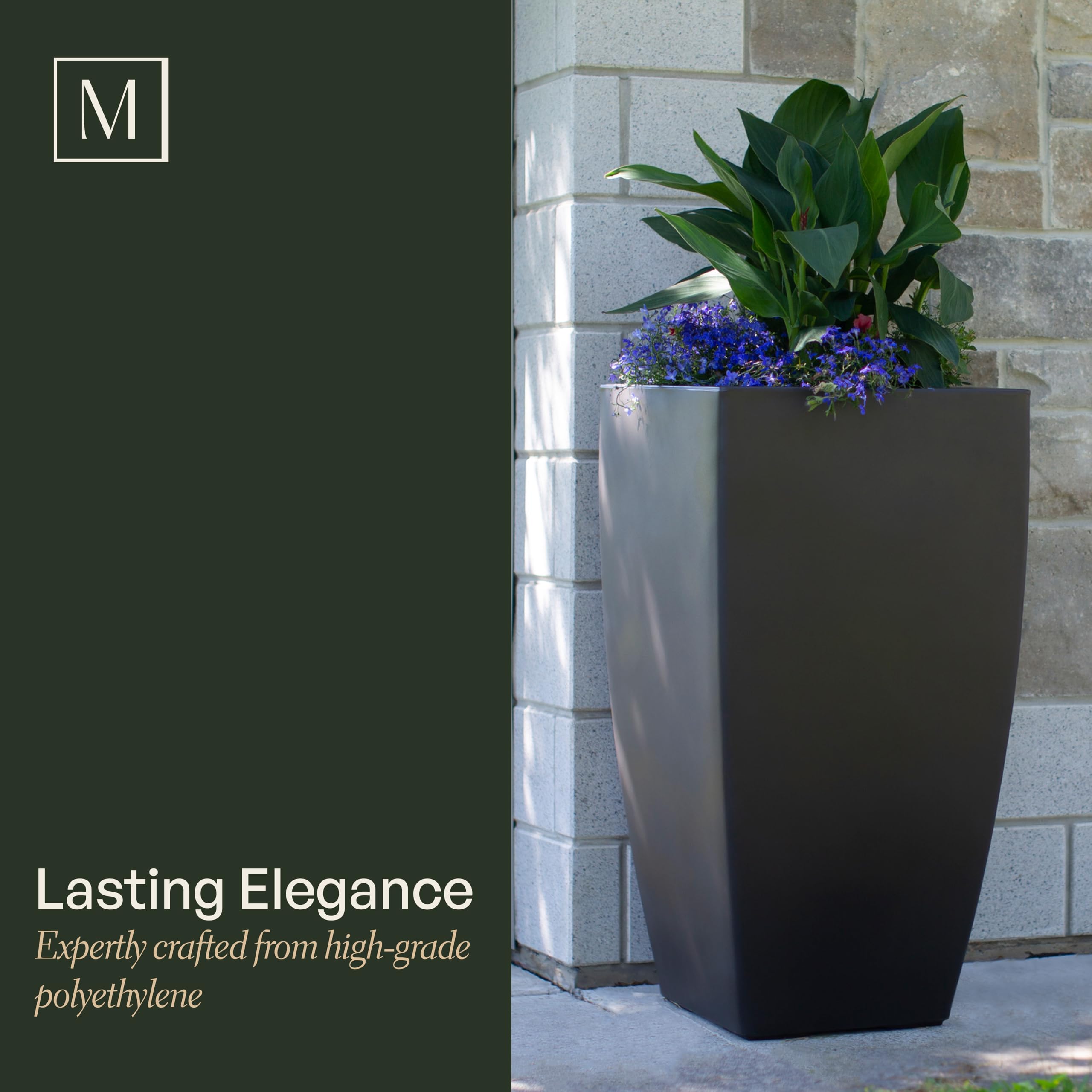 Mayne Kobi 32-Inch Tall Self-Watering Flower Planter - Weather-Resistant Indoor/Outdoor Garden Pot for Patio, Porch, Entryway - Perfect for Home Decor, Landscaping & Gift Ideas