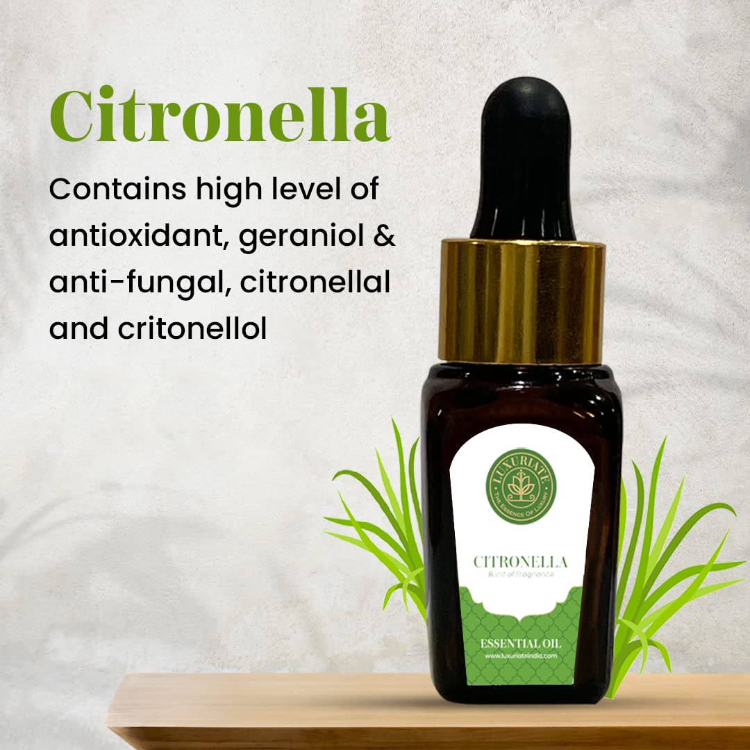 100% Pure Natural Citronella Essential Oil for Hair Growth, Skin Care & Acne Treatment | Aromatherapy Diffuser Oil for Home Fragrance (10ml) - Perfect for Relaxation, Spa Days & Natural Insect Repellent