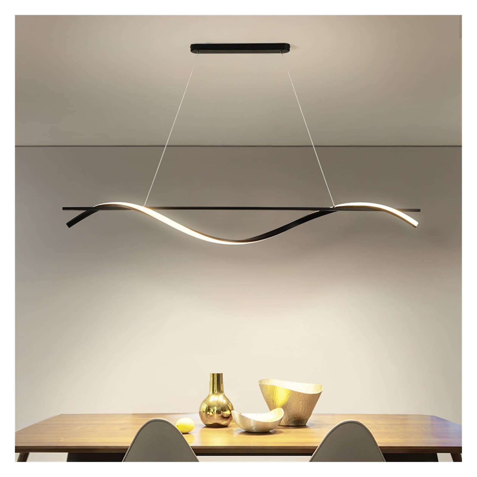 Modern LED Chandelier Light Fixture - Black & Gold Contemporary Hanging Lamp with LED Strips for Dining Room, Restaurant, Bar or Cafe | Nordic Minimalist Design for Home & Commercial Lighting Decor
