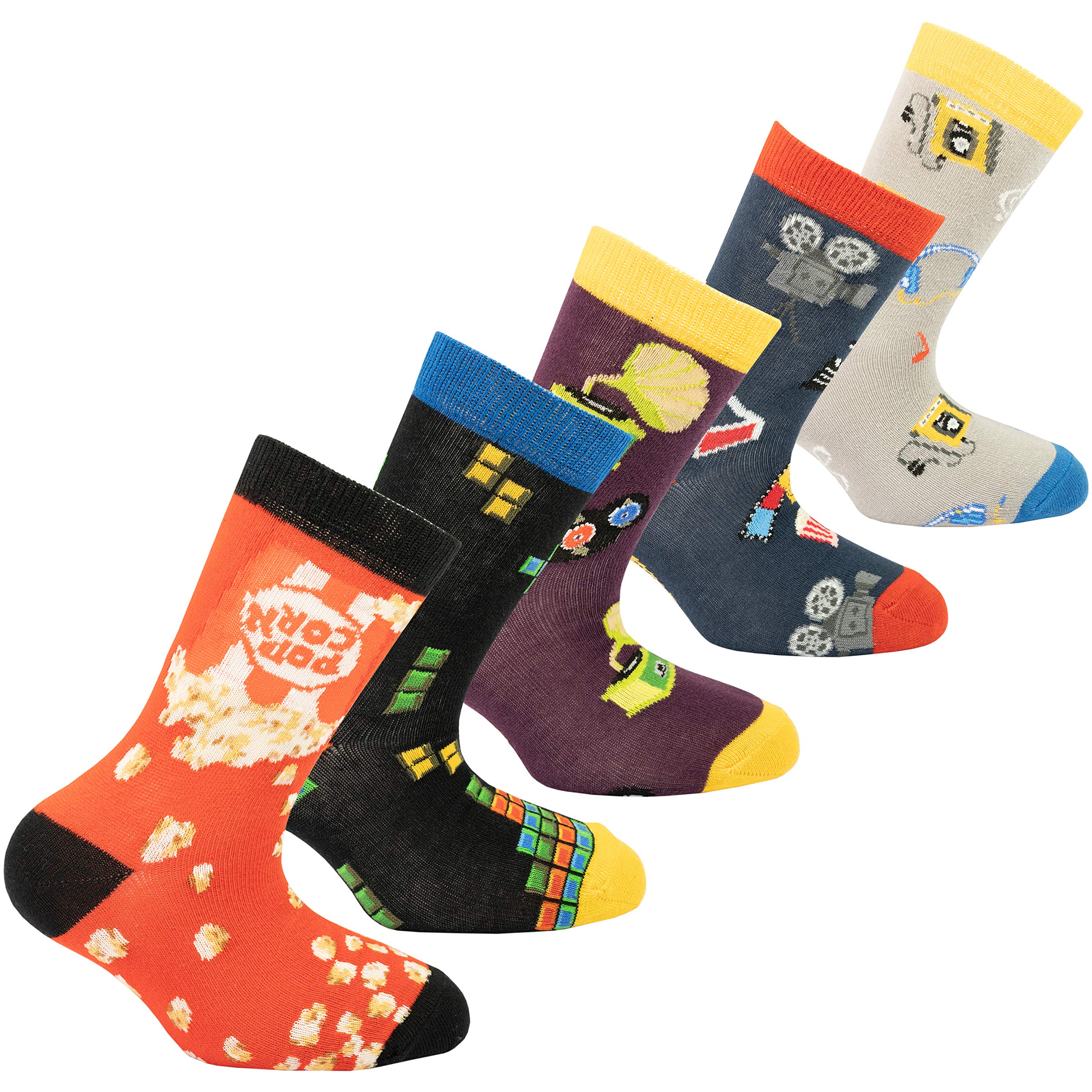 Kids 5-Pair Fun Cool Cotton Colorful Dress Crew Socks Gift Box - Soft & Comfortable for School, Sports & Daily Wear