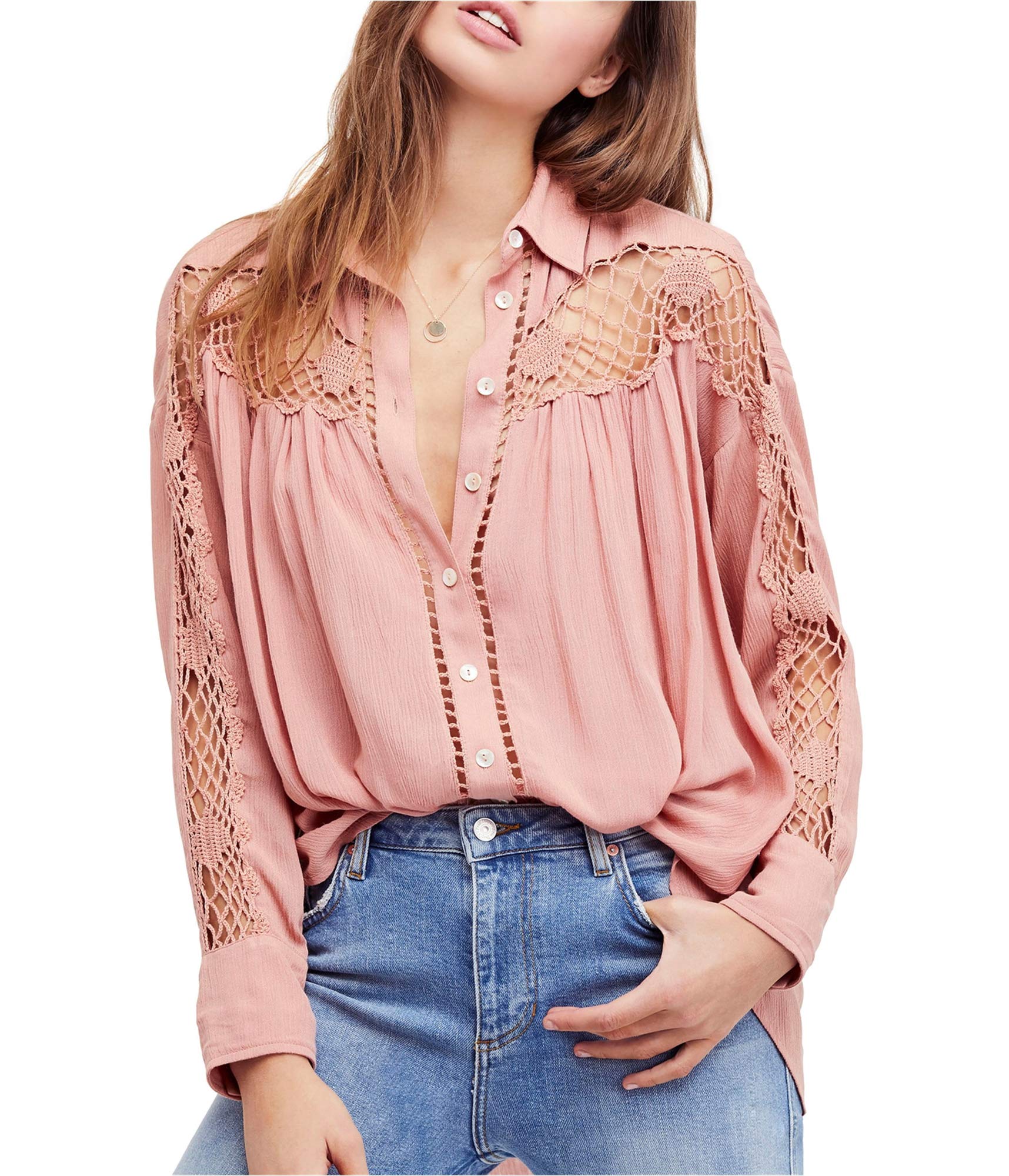 Free People Women's Katie Bird Button-Up Shirt - Floral Print Long Sleeve Blouse for Casual & Office Wear | Boho Chic Style for Spring & Summer Outfits