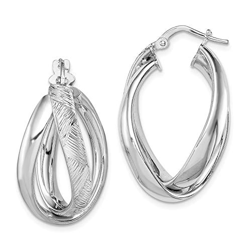 Sterling Silver Rhodium-Plated Textured Hoop Earrings for Women - Elegant Everyday & Party Jewelry Gift