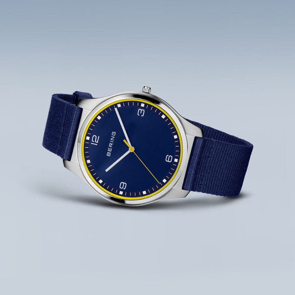 Bering Ultra Slim Blue Dial Men's Watch with Nylon Strap 18342 507 - Perfect for Business, Casual & Outdoor Activities