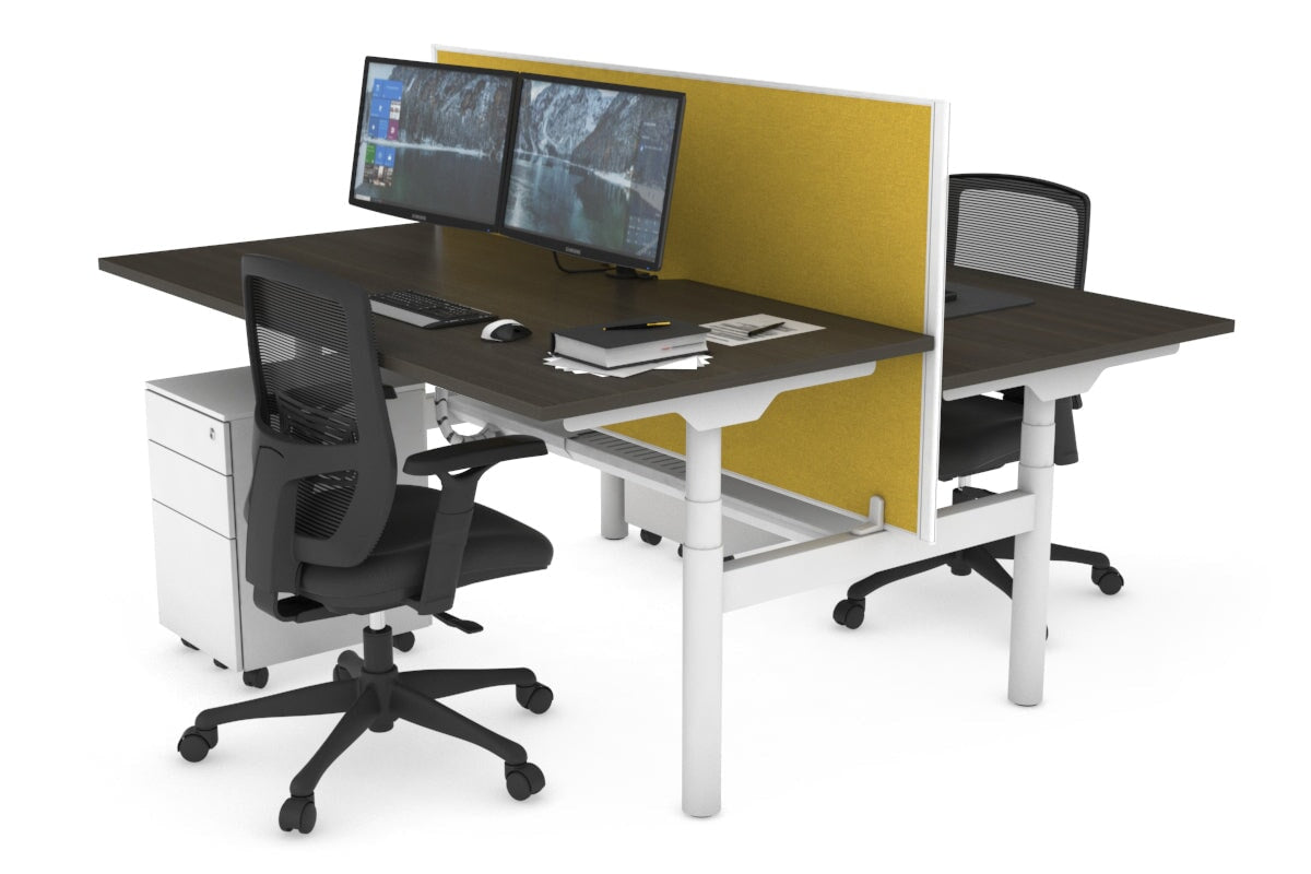 Flexi Premium Height Adjustable 2-Person H Bench Workstation - White Frame [1200L x 800W with Cable Management] - Ideal for Office, Home Workspace & Collaborative Environments