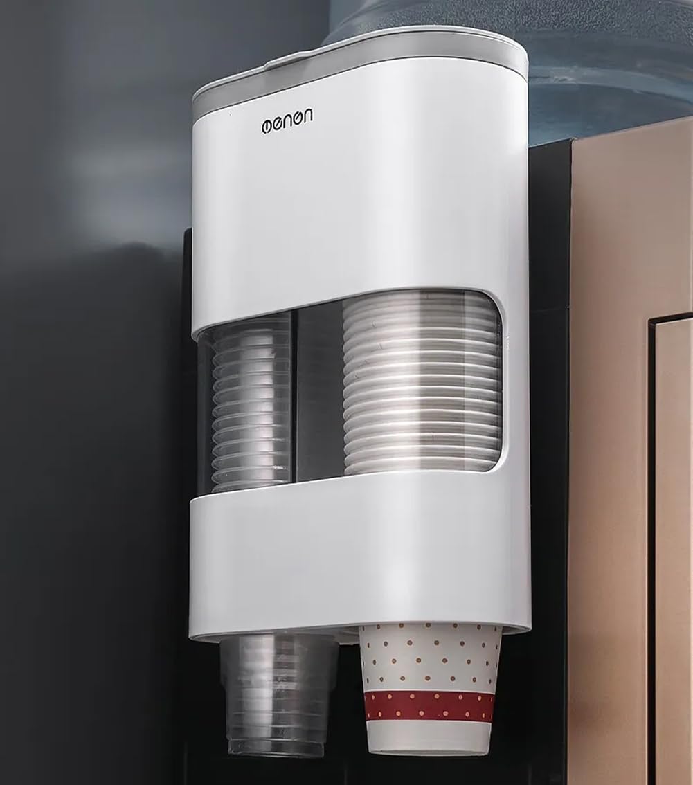 HomeFast Wall Mounted Automatic Paper Cup Dispenser with Anti-Dust Cover - Disposable Cup Holder & Storage Shelf for Water Cups - Perfect for Offices, Restaurants, and Coffee Shops