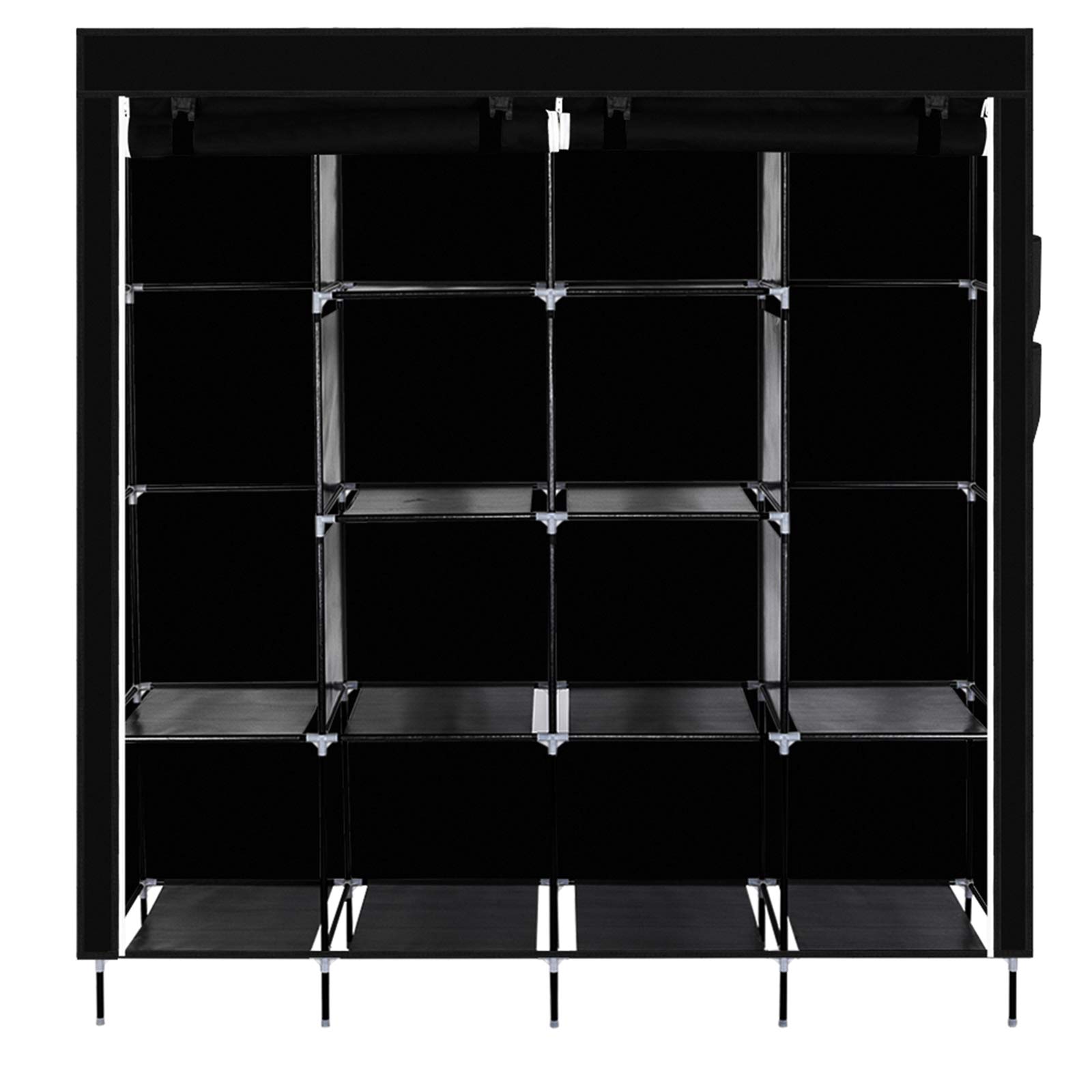 Portable Wardrobe Closet Organizer with 4 Side Pockets & 12 Shelves - Dustproof Zippered Non-Woven Fabric Cover - 66.75