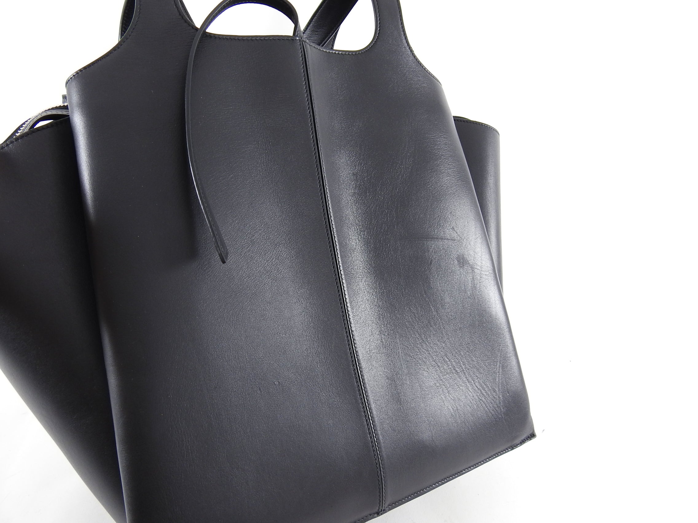 Celine Black Leather Trifold Vertical Large Tote Bag for Women - Luxury Designer Handbag for Work, Travel & Everyday Use