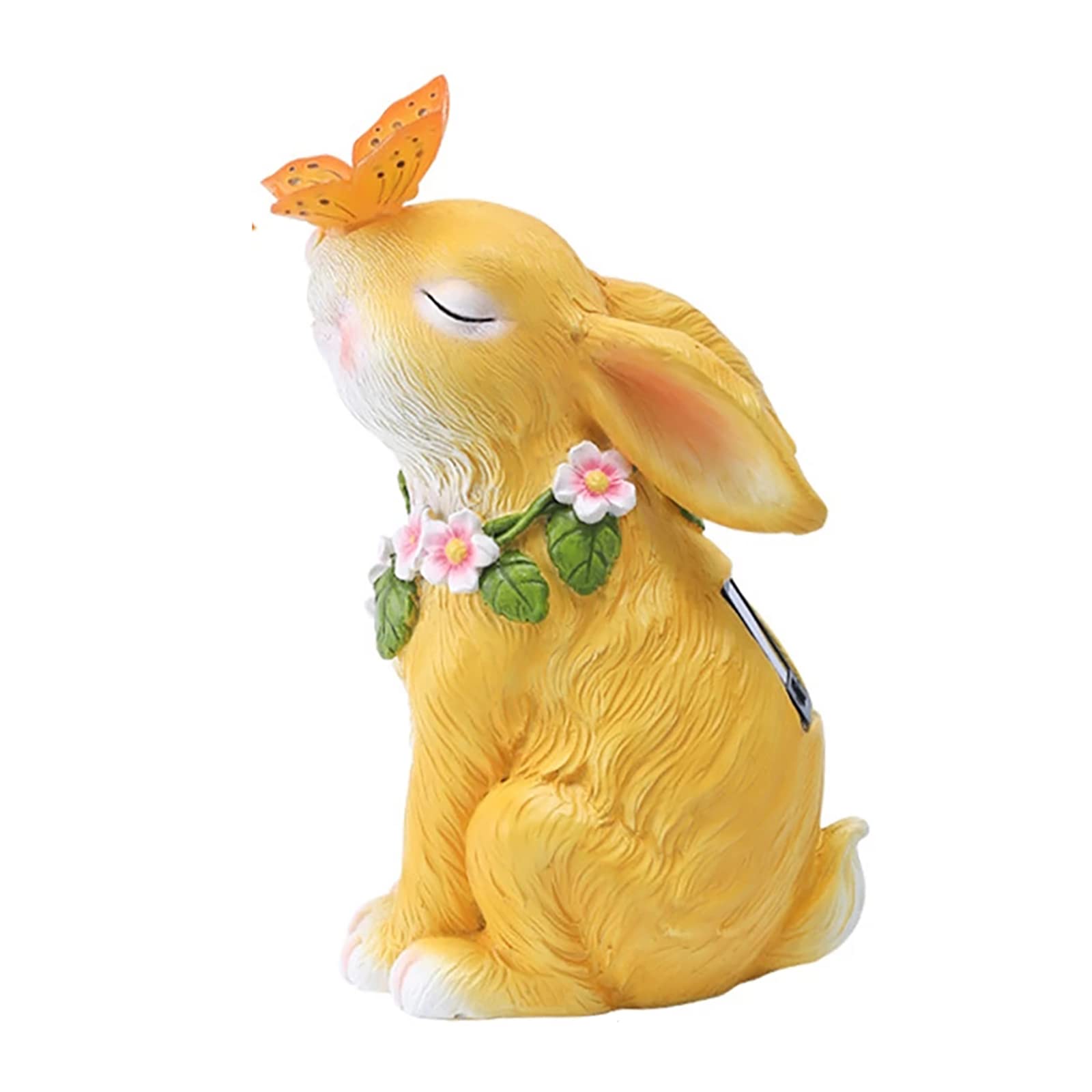 Solar Garden Statue with LED Lights - Butterfly Rabbit Resin Animal Sculpture for Outdoor Decor, Patio, Lawn & Yard - Weatherproof Garden Art for Nighttime Decoration (Perfect for Backyard Parties & Landscape Lighting)
