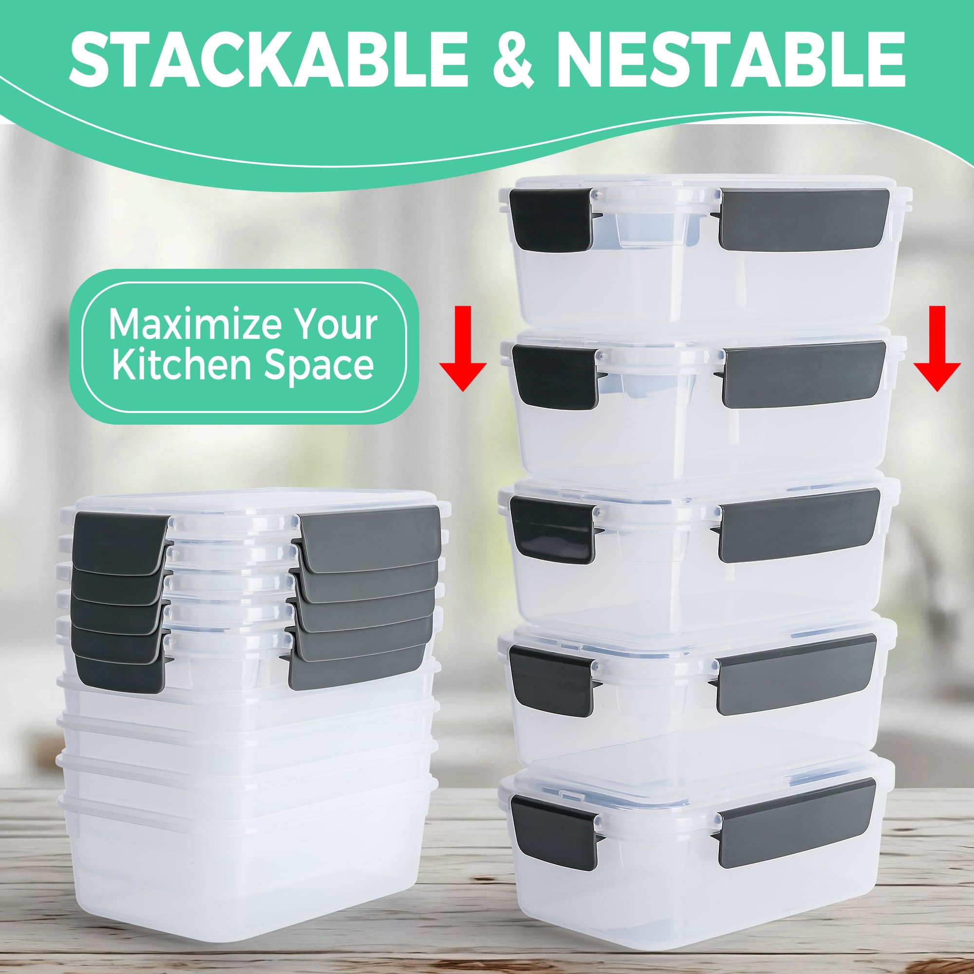 YORY 5-Pack 3-Cup Plastic Food Storage Containers with Lids - Freezer & Dishwasher Safe, BPA-Free, Nestable Rectangle Meal Prep Containers for Leftovers, Lunch, Meal Prepping & Kitchen Organization