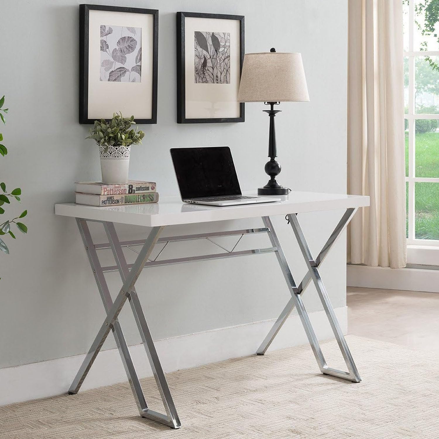 Kings Brand Furniture Modern Home Office Writing Workstation Computer Desk - White Wooden Study Table for Home Office, Gaming & Remote Work - Ergonomic Design with Ample Workspace