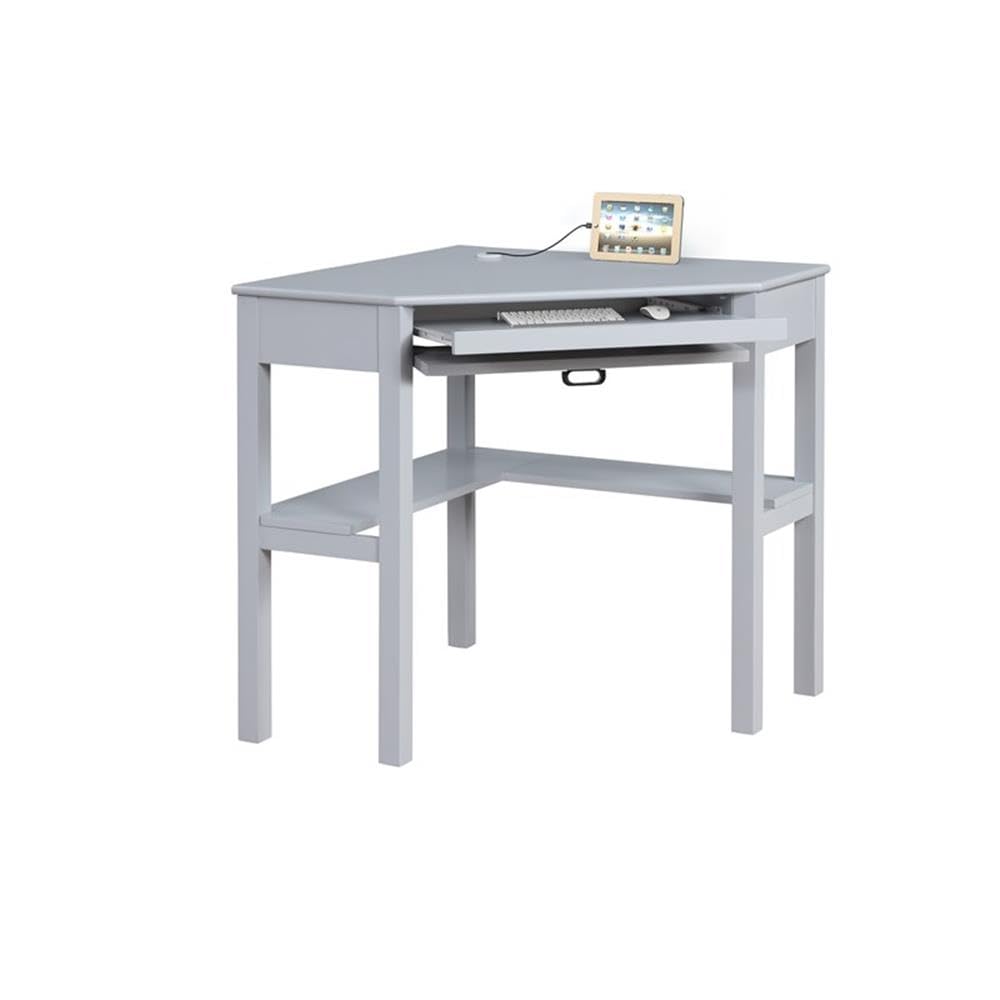 Linon Peggy Gray Wooden Corner Desk with Drawer - Compact Home Office Desk for Small Spaces, Study & Workstation