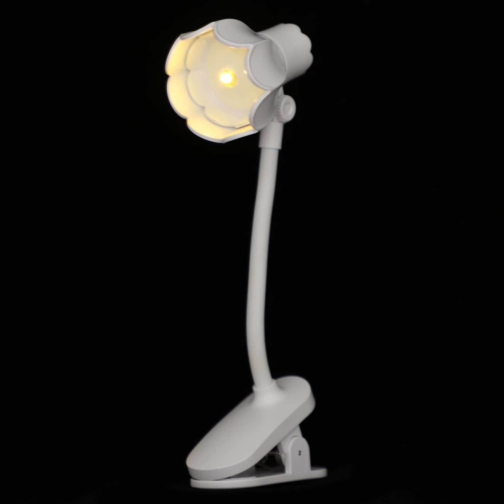 Operitacx Cordless USB Table Lamp - Adjustable LED Desk Light with Clip-On, White Petal Light for Reading, Studying, Night Use | Perfect for Home Office, Dorm Room & Bedside Lighting