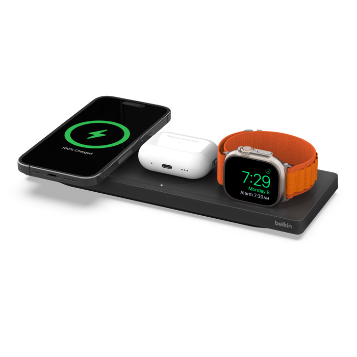3-in-1 MagSafe Pro Wireless Charging Pad - Fast Charging for iPhone 14/13/12, Apple Watch 7/8/Ultra & AirPods - Sleek Black Design - Perfect for Home, Office & Travel