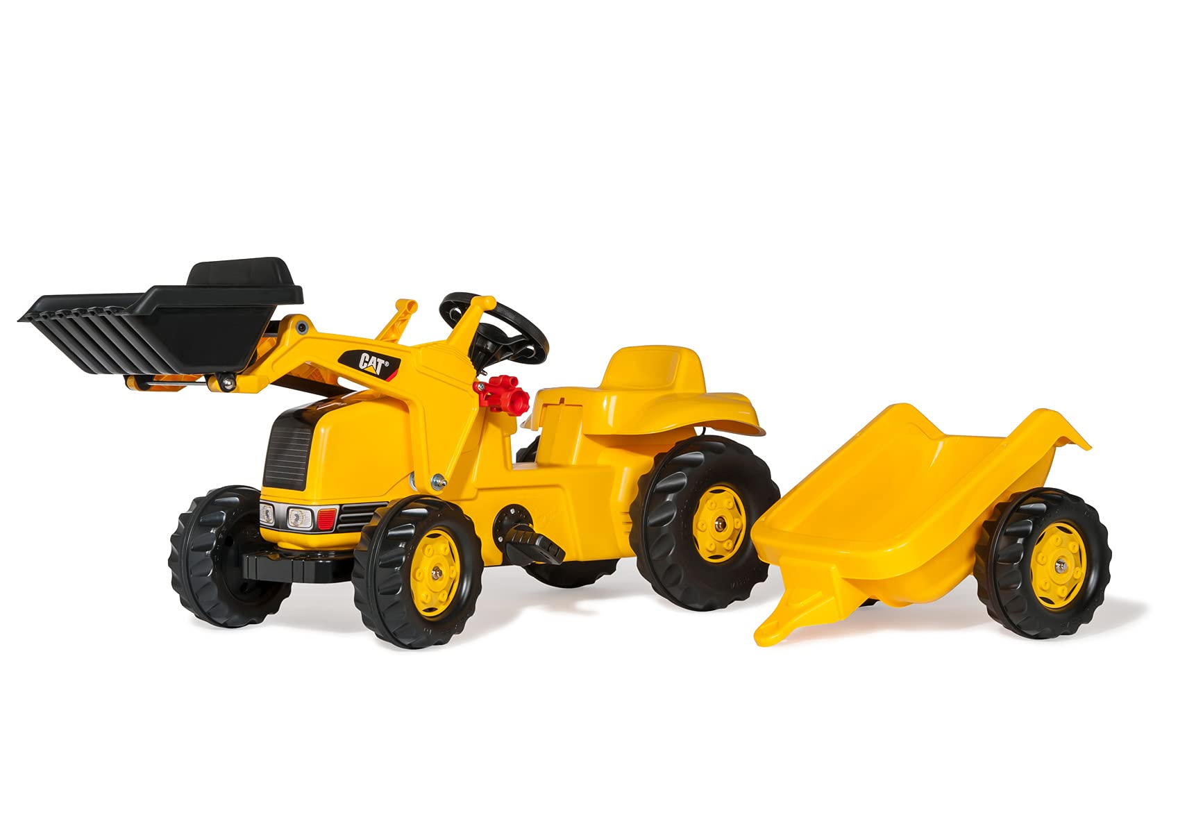 Rolly Toys CAT Construction Pedal Tractor with Detachable Trailer - Yellow Front Loader Tractor for Kids Ages 2.5+ | Outdoor Play, Pretend Construction, Backyard Fun
