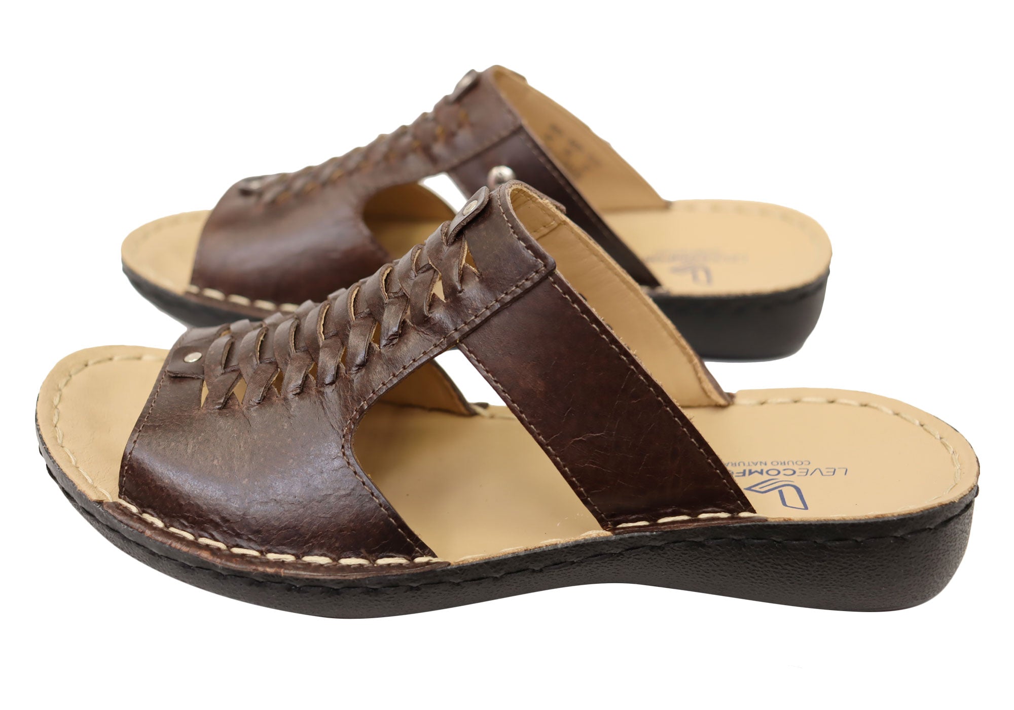 Levecomfort Delia Women's Brazilian Comfortable Leather Slides Sandals - Soft & Supportive Summer Slides for Beach, Pool & Casual Wear