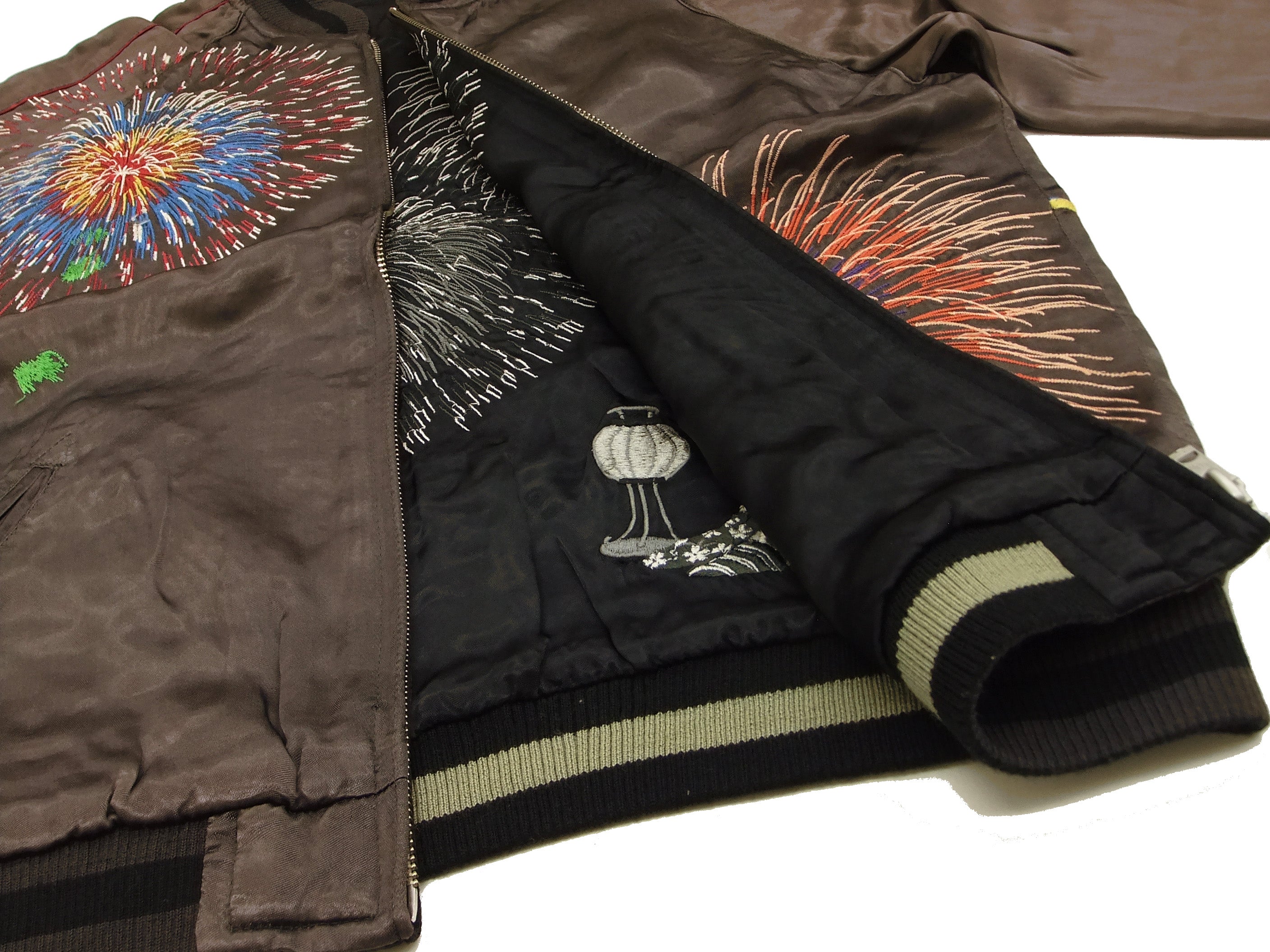 Hanatabi Gakudan Men's Japanese Souvenir Jacket | Sukajan Bomber with Fireworks Design SKJ-142 | Vintage Asian Streetwear for Casual Outings & Festival Fashion