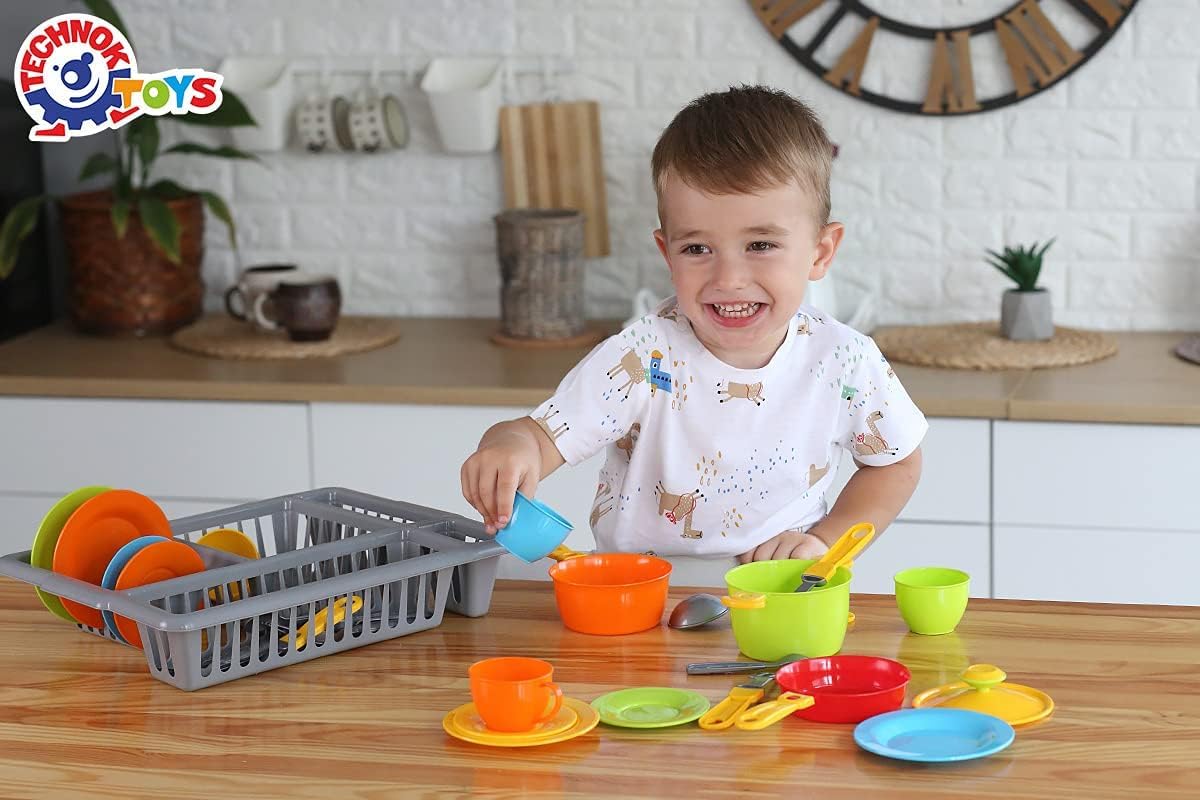 **Kids Pretend Play Kitchen Dishes Set - 33 Pcs Colorful Toy Cookware with Drainer | Durable Plastic Tableware for Kids | Perfect for Role Play, Learning & Imaginative Fun**