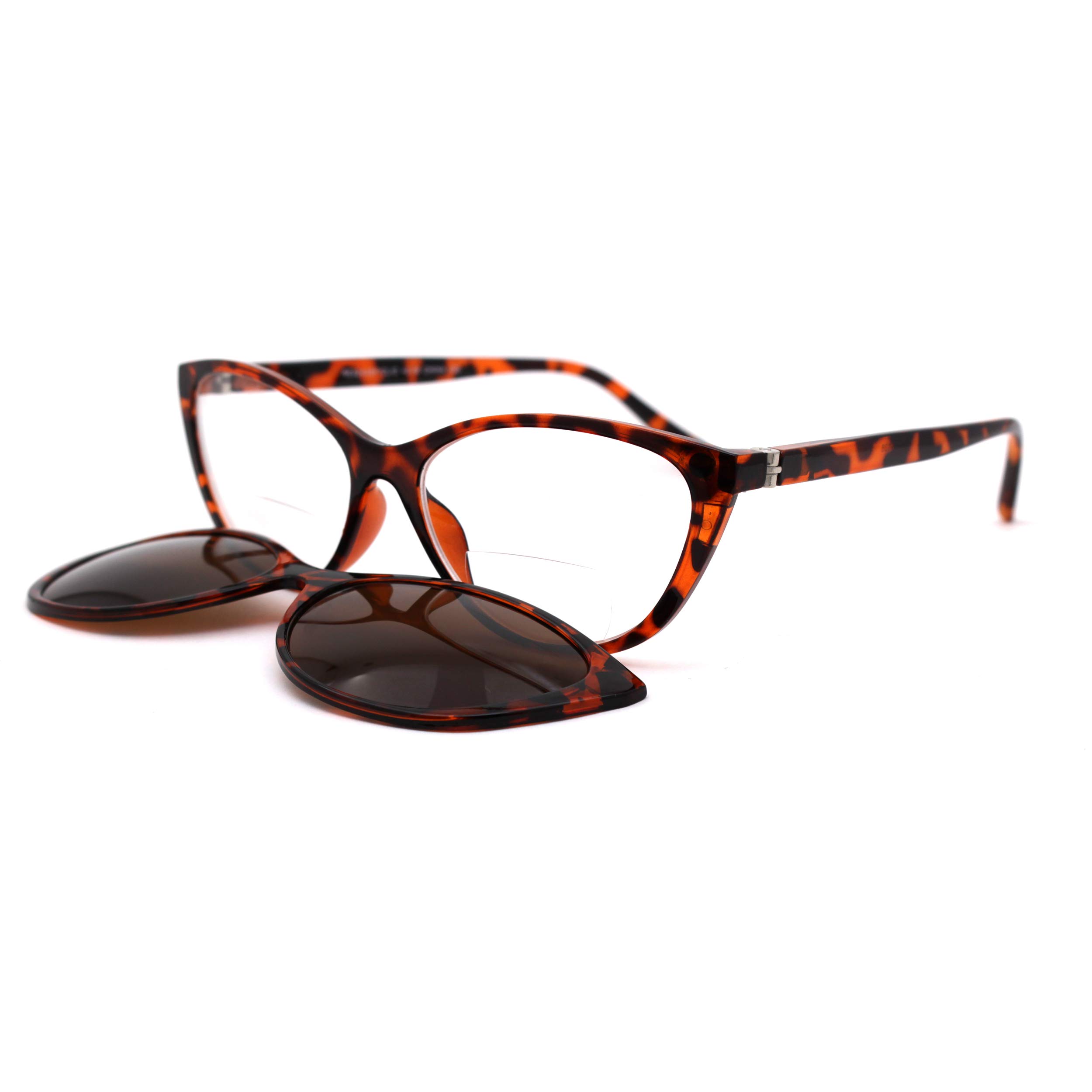 Cateye Magnetic Clip On Polarized Sunglasses for Bifocal Reading Glasses - UV Protection & Anti-Glare - Perfect for Driving, Fishing & Outdoor Activities