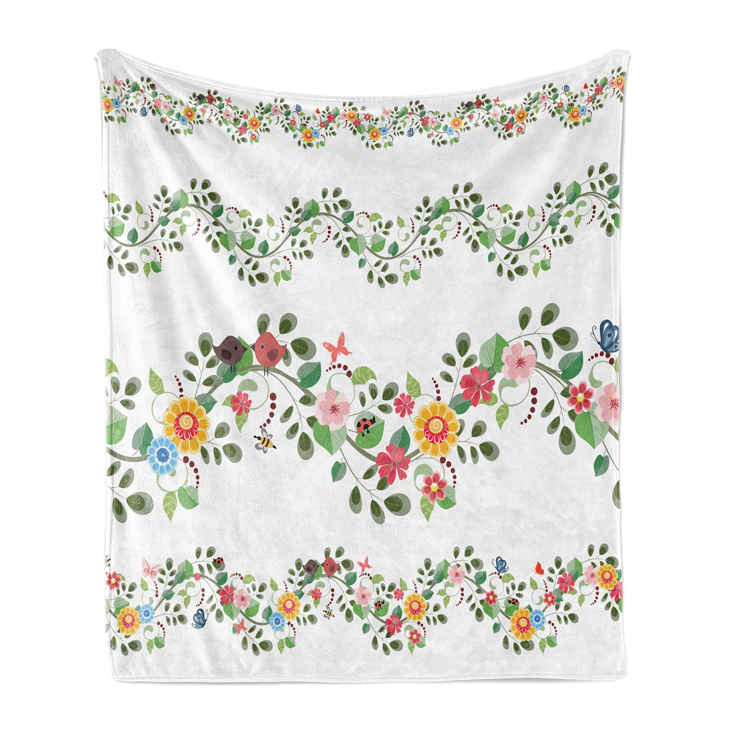 Ambesonne Green Floral Throw Blanket - Vintage Abstract Foliage Design, Soft Fleece Couch Cover for Living Room, Bedroom, or Outdoor Use, 50