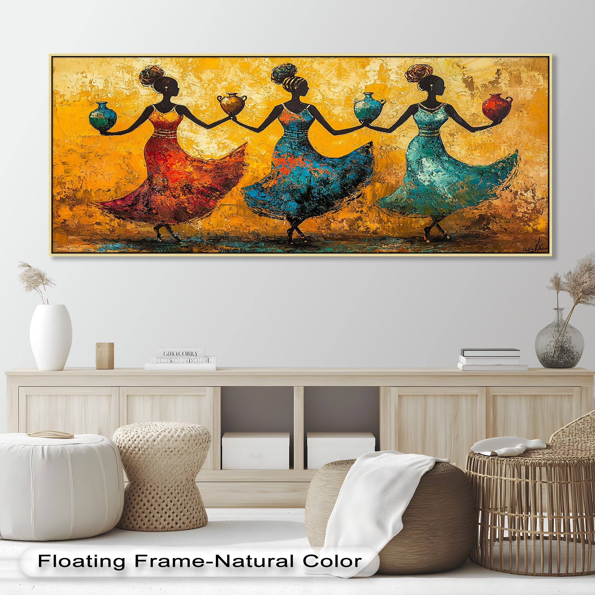 African Dance Wall Art - Handmade Women Oil Painting for Living Room & Bedroom Decor