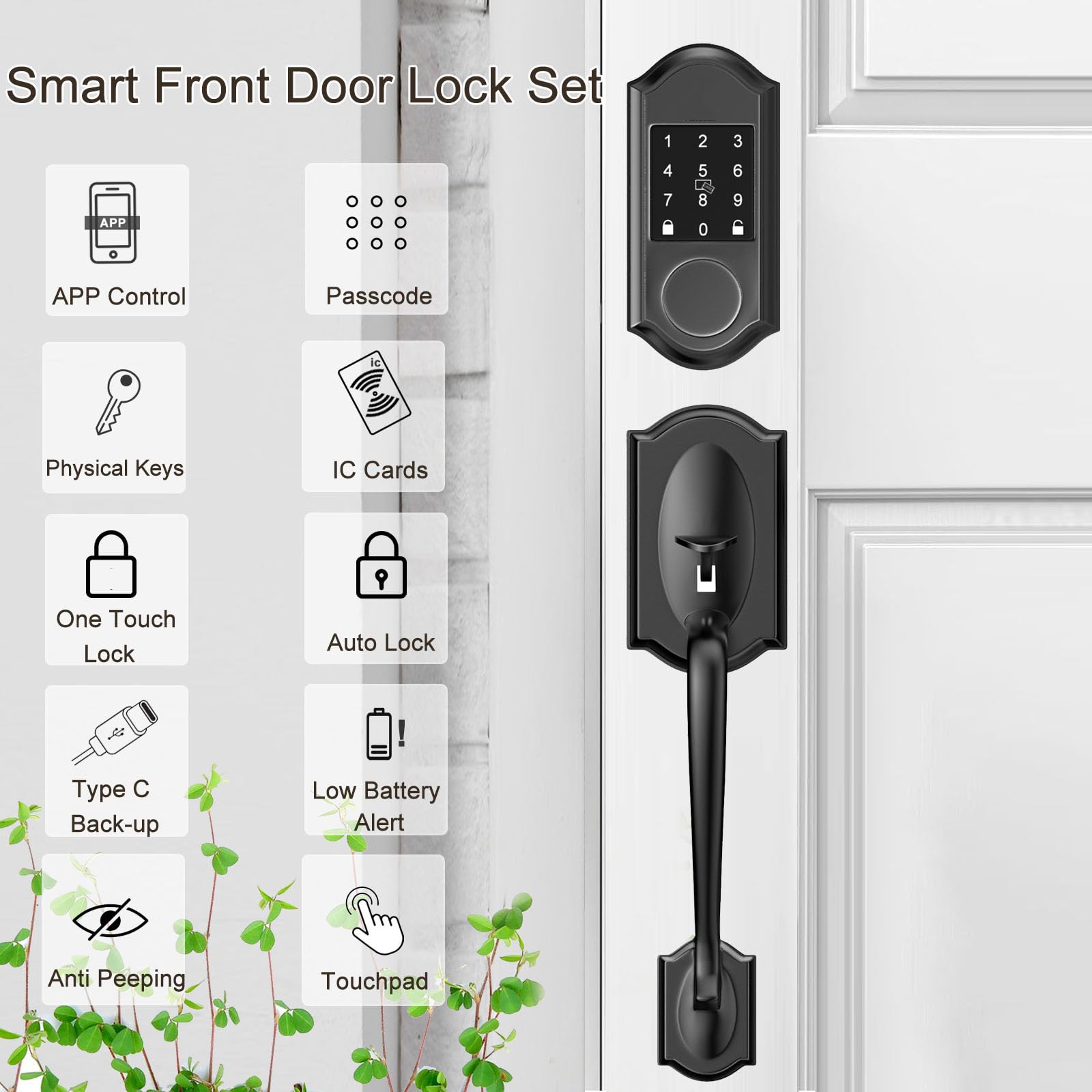 Smart Matte Black Keyless Entry Deadbolt with Handle Set - Secure Front Door Lock for Home & Apartment - Ideal for Modern Houses & Smart Home Systems