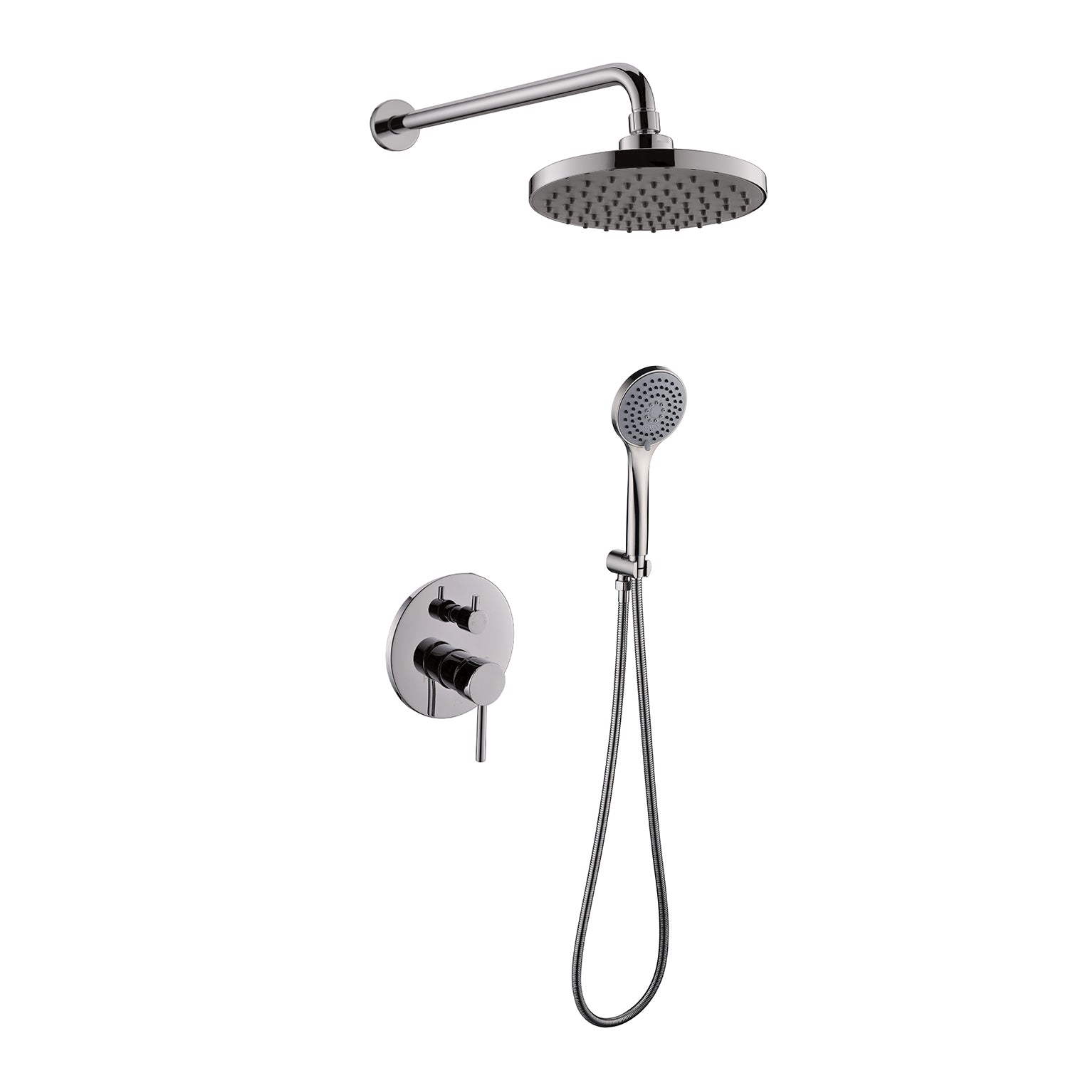 DAX 6813 BN Brushed Nickel Rain Mixer Shower System - Round Rainfall Shower Head with Handheld Shower & Wall Mount Trim Kit for Modern Bathroom | Perfect for Spa-Like Experience & Luxury Home Renovation