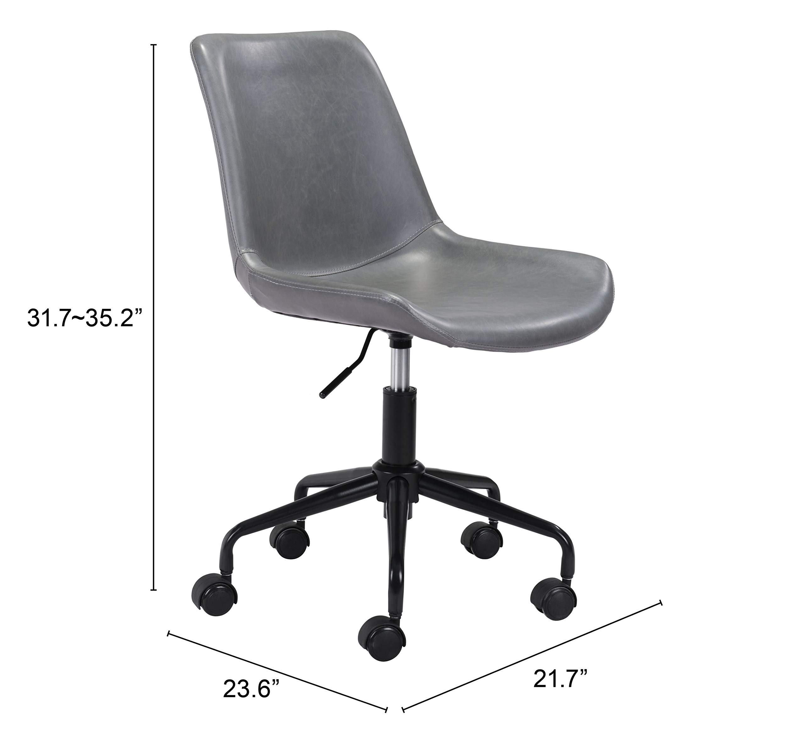 Zuo Byron Ergonomic Office Chair - Gray Mesh Back, Adjustable Height, Swivel & Rolling for Home & Office Workspace - Perfect for Long Hours Sitting & Computer Work