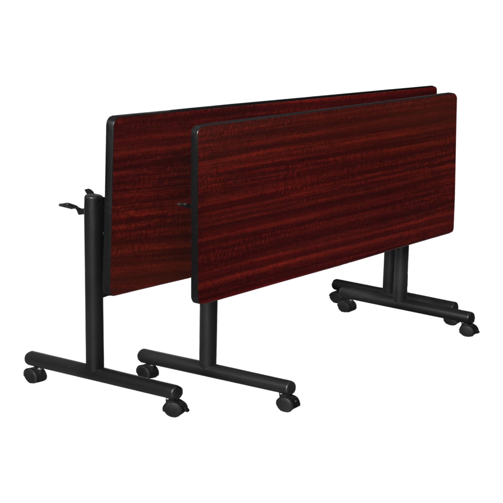 Regency Kobe 48 x 30 Inch Mahogany Flip Flop Mobile Training Table - Adjustable Height Folding Conference Table for Office, Classroom, or Home Use
