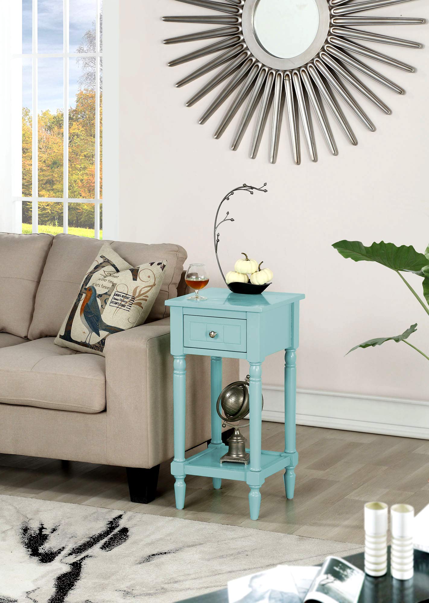 French Country Khloe Accent Table in Sea Foam Finish - Perfect for Living Room, Bedroom, or Entryway Décor