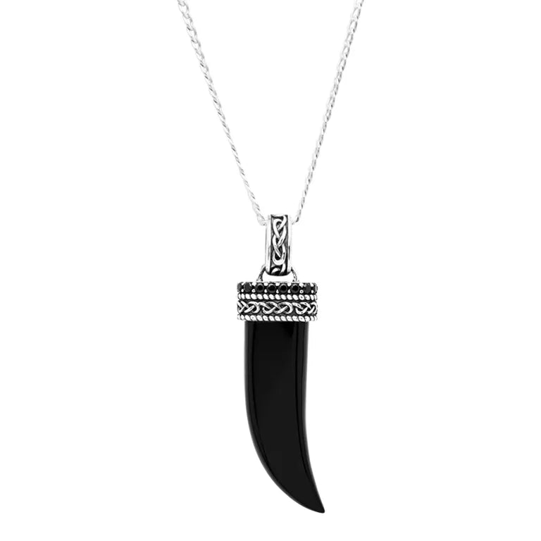 Black Onyx Sterling Silver Men’s Celtic Horn Necklace - Handmade Viking Jewelry for Men, Durable 925 Silver Pendant - Perfect for Gifts, Parties & Norse Style Fashion