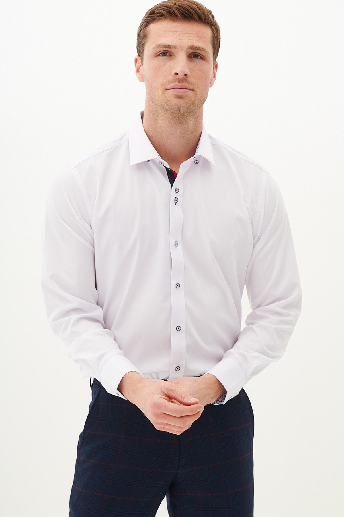 LUKE Men's White Long Sleeve Casual Shirt - Slim Fit Button Down Dress Shirt for Office, Business, and Formal Occasions