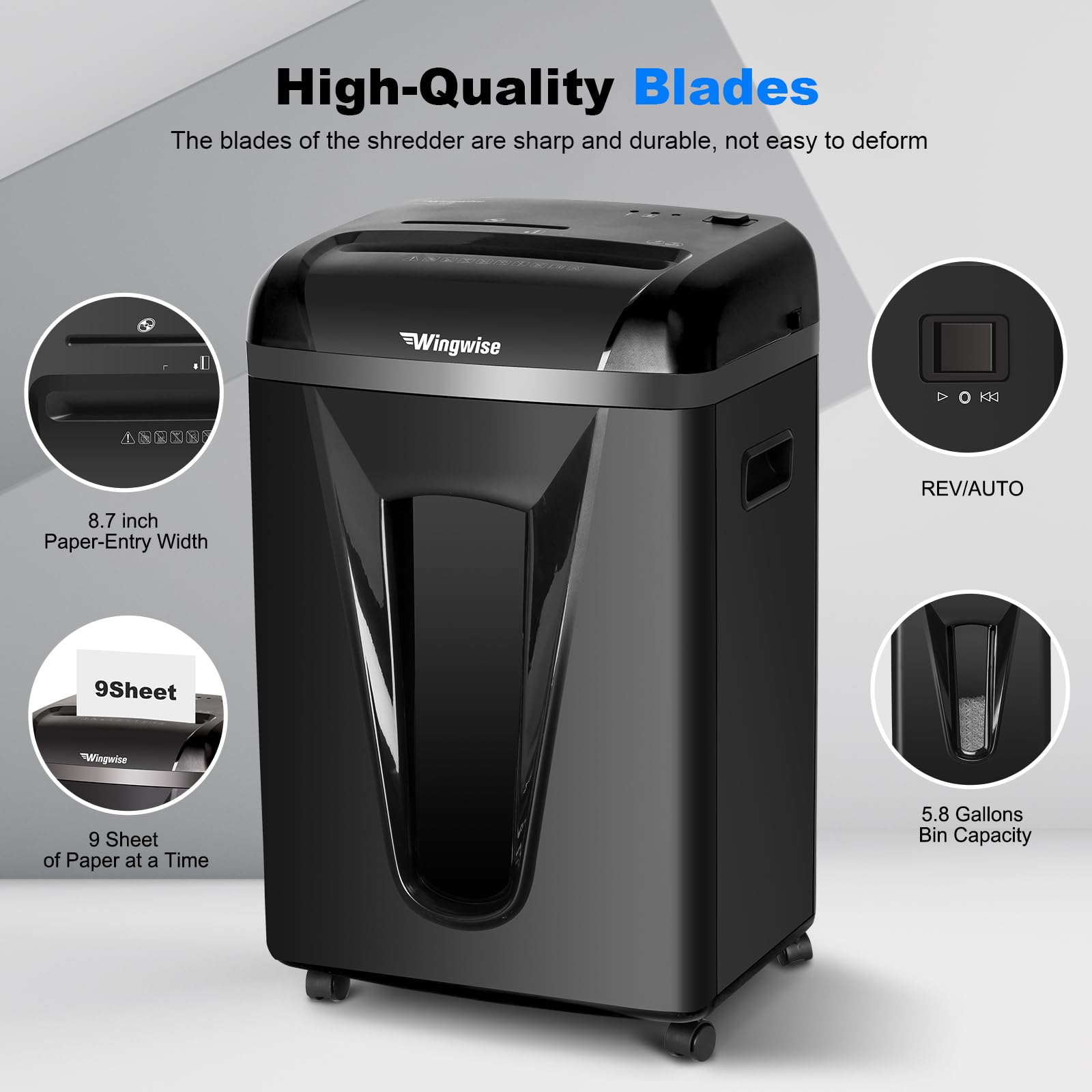 High-Security Micro-Cut Paper Shredder for Home & Office - P-5 Model with 2x12mm Cut Size, 9-Sheet Capacity, 2.4m/min Speed | Shreds CDs, Credit Cards | 5.8 Gallon Bin | 58dB Quiet Operation | Perfect for Confidential Document Destruction & Identity Protection