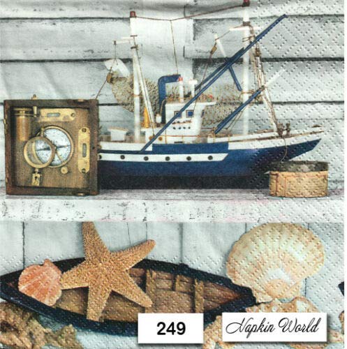 249-Pack Decoupage Luncheon Napkins - Nautical Boat & Seashell Design for Party Decor, Wedding, and Beach Themed Events