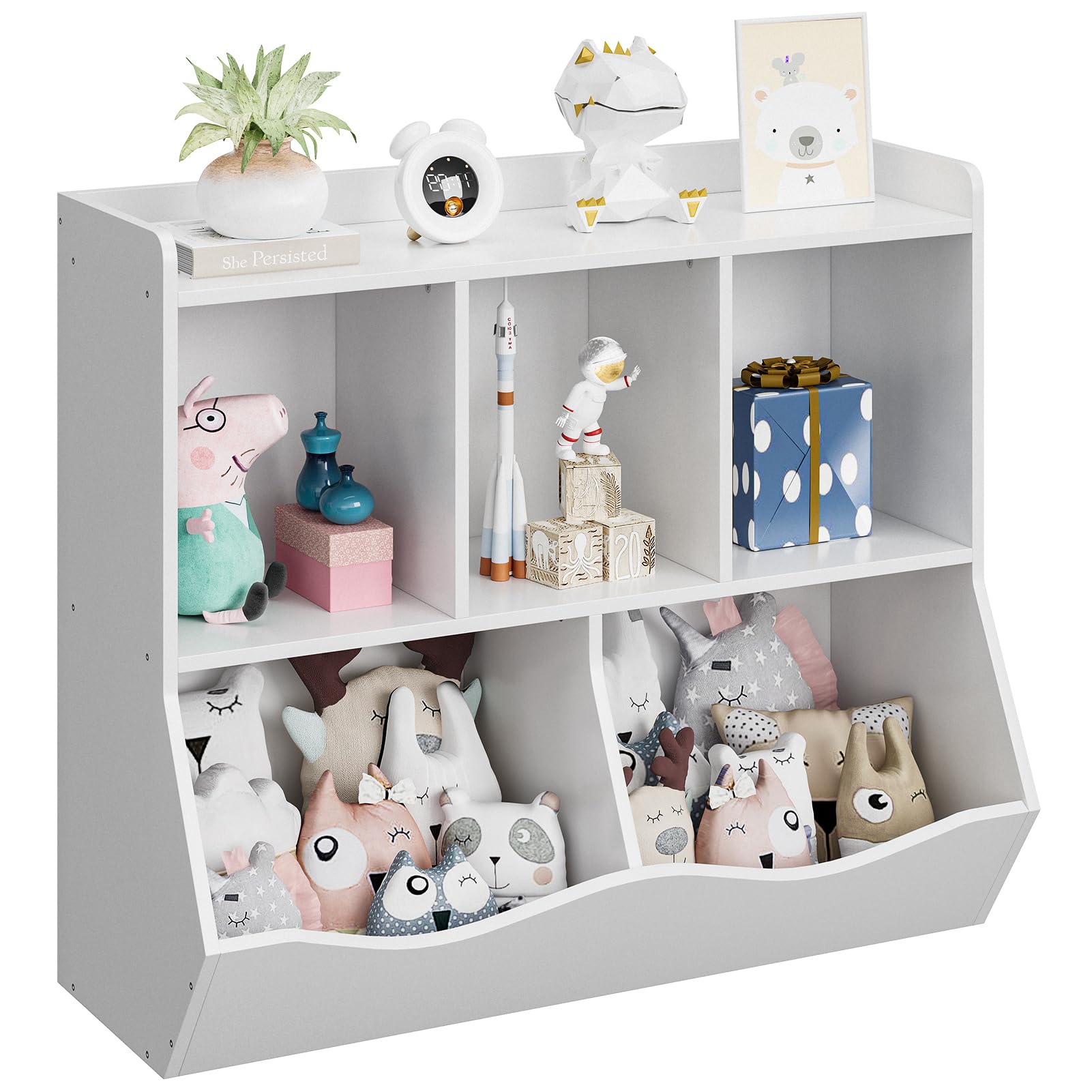 GAOMON Kids Bookcase with Toy Storage - 5-Tier Bookshelf Organizer for Boys & Girls, White Nursery & Playroom Furniture - Perfect for Bedrooms, Classrooms, Daycare Centers & Kindergarten Storage