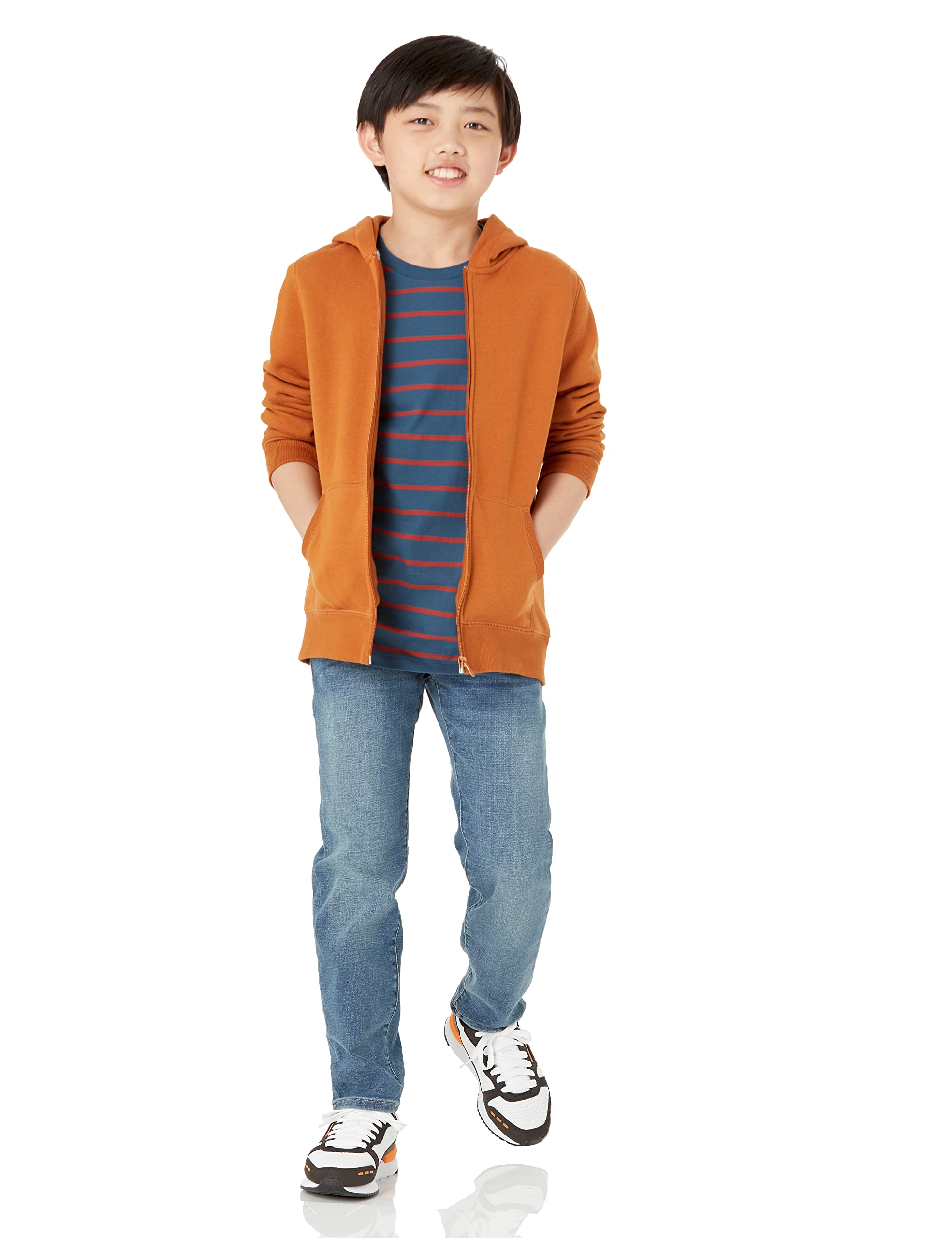 Amazon Essentials Boys' Zip-Up Hooded Sweatshirt - Lightweight Fleece Pullover for School, Sports & Outdoor Activities